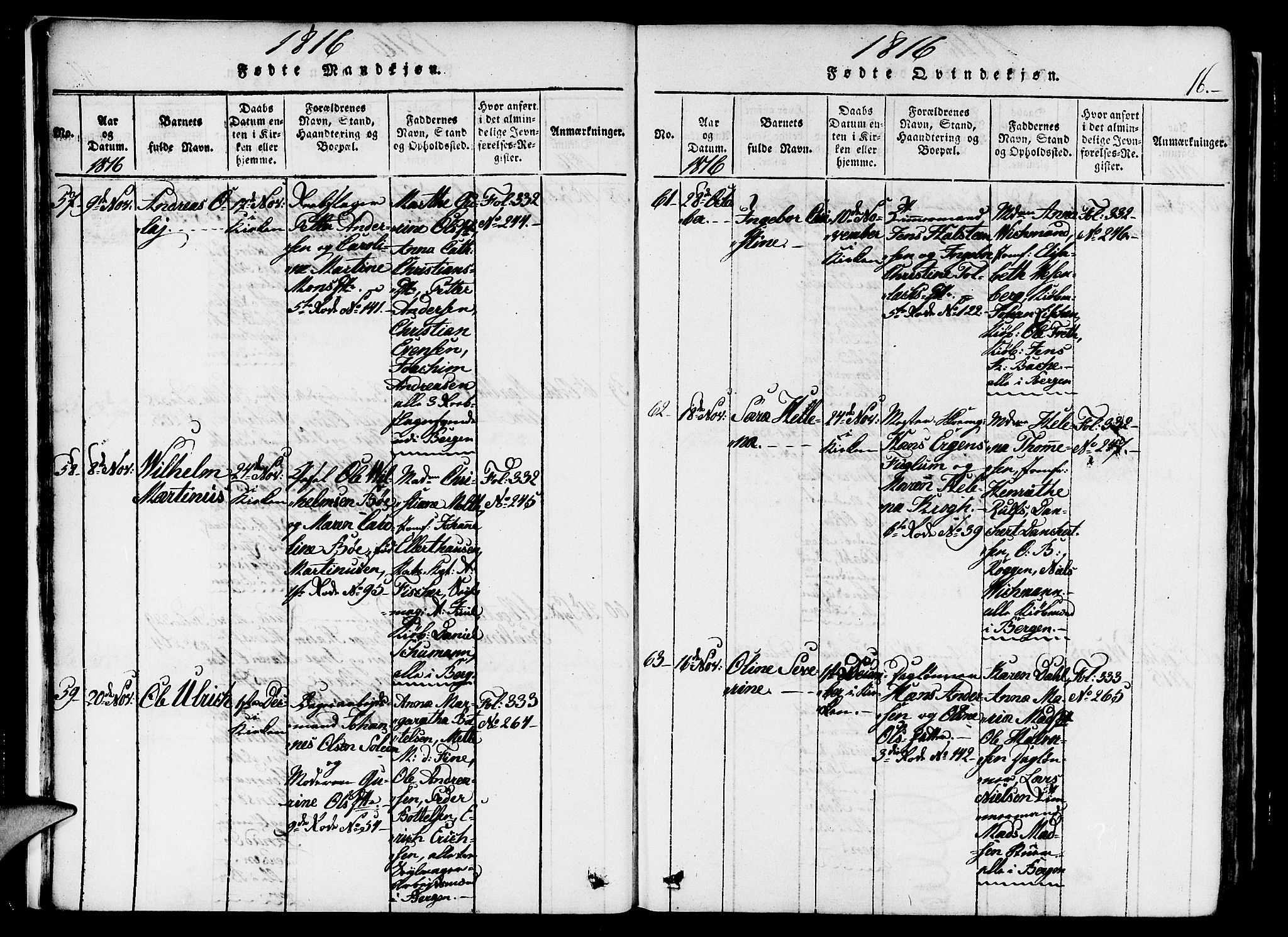 Nykirken Sokneprestembete, AV/SAB-A-77101/H/Haa/L0011: Parish register (official) no. A 11, 1816-1821, p. 16