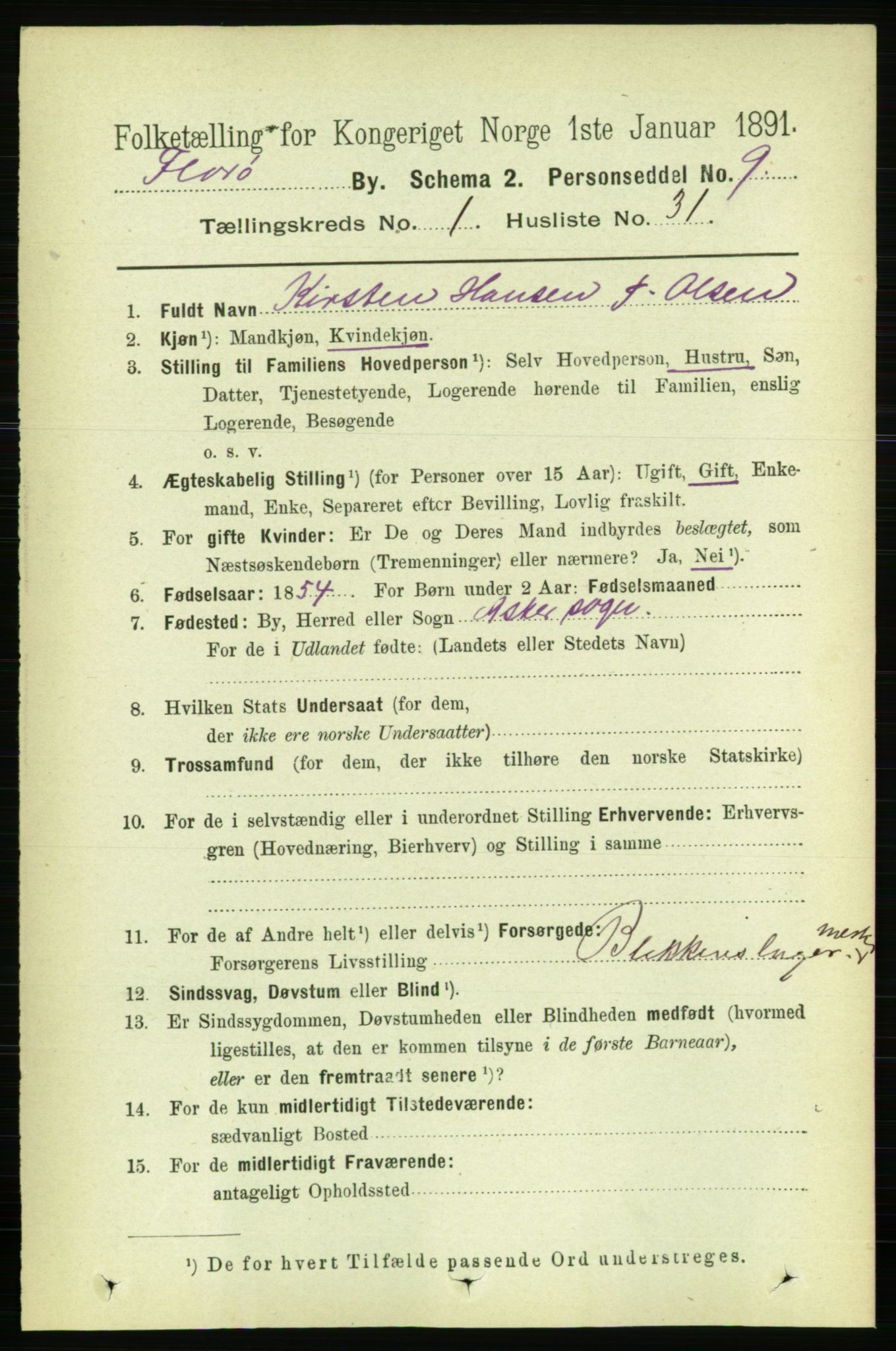 RA, 1891 census for 1401 Florø, 1891, p. 451