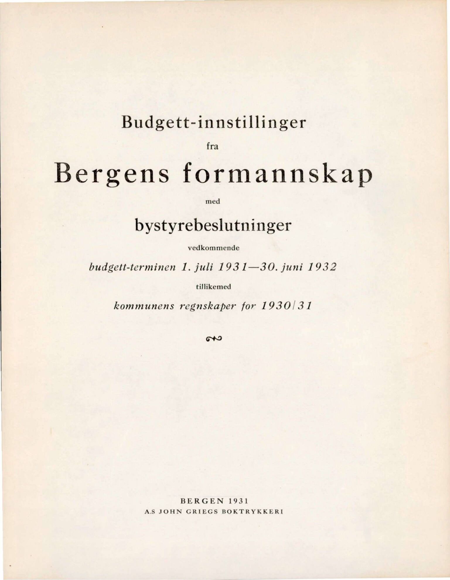 Bergen kommune. Formannskapet, BBA/A-0003/Ad/L0123: Bergens Kommuneforhandlinger, bind II, 1931