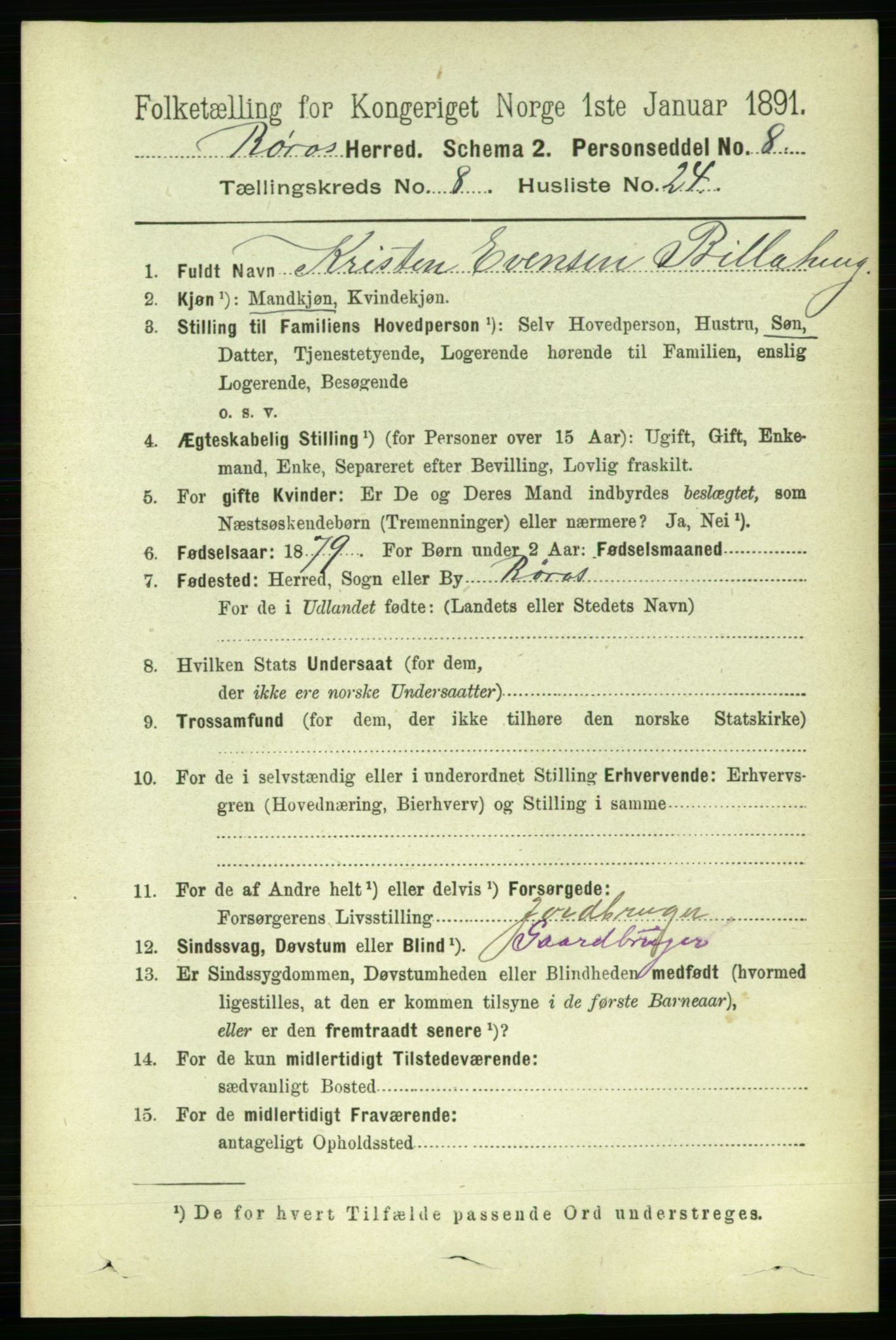 RA, 1891 census for 1640 Røros, 1891, p. 1779