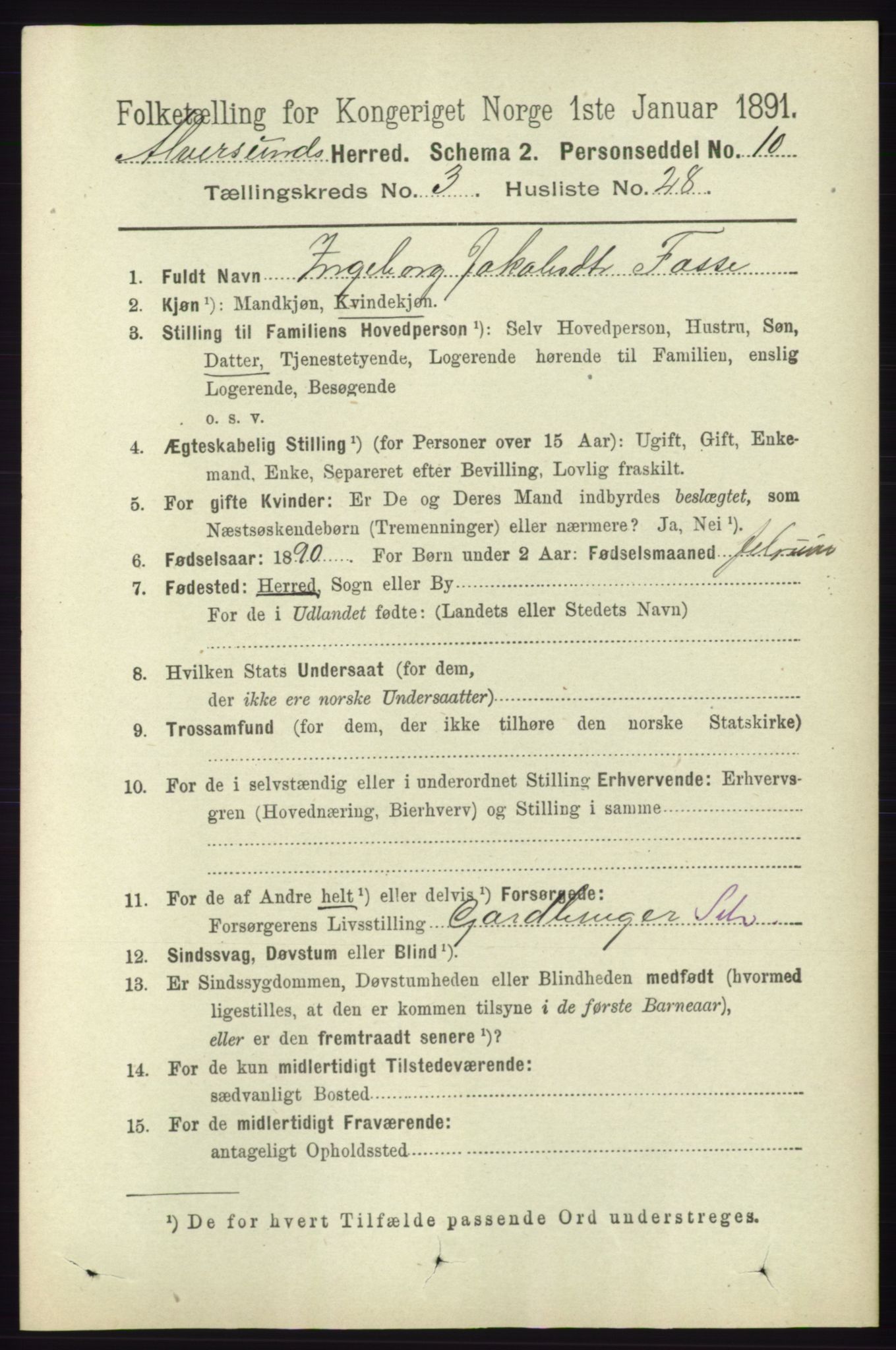 RA, 1891 census for 1257 Alversund, 1891, p. 1222