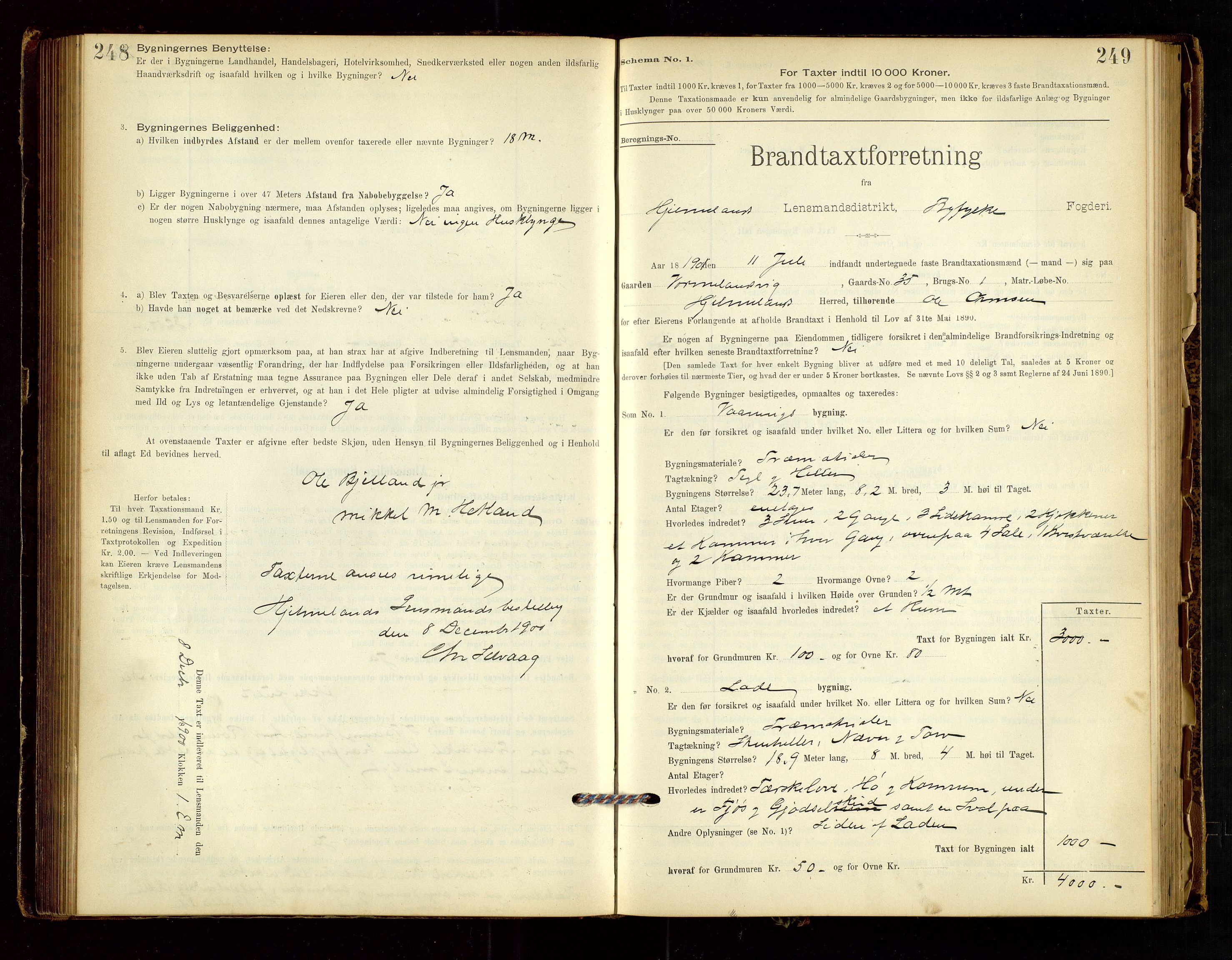 Hjelmeland lensmannskontor, AV/SAST-A-100439/Gob/L0001: "Brandtaxationsprotokol", 1895-1932, p. 248-249