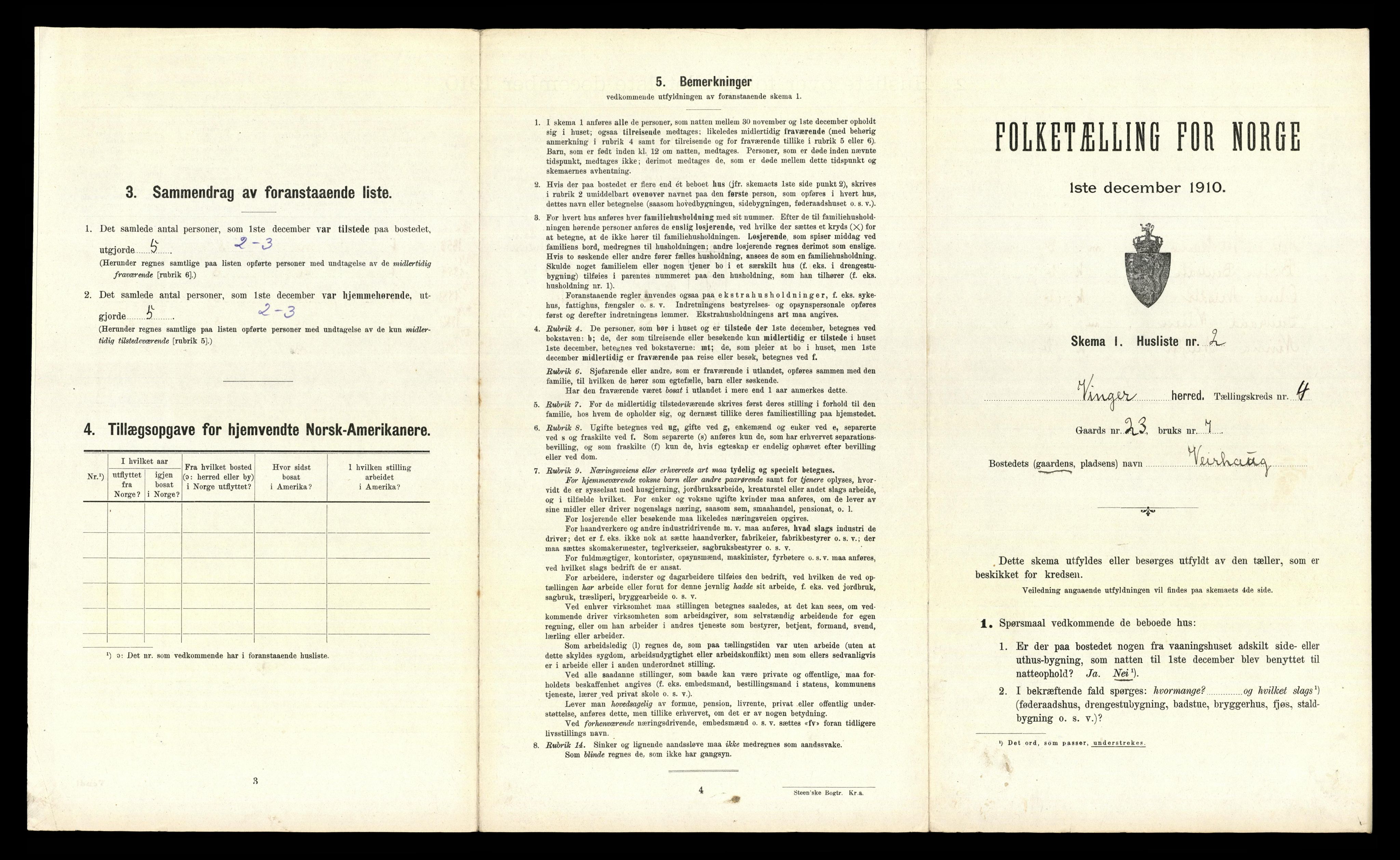 RA, 1910 census for Vinger, 1910, p. 397