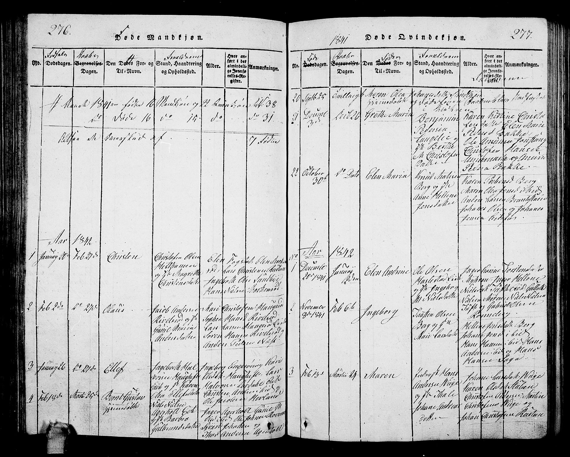 Hof kirkebøker, AV/SAKO-A-64/G/Ga/L0001: Parish register (copy) no. I 1, 1814-1844, p. 276-277