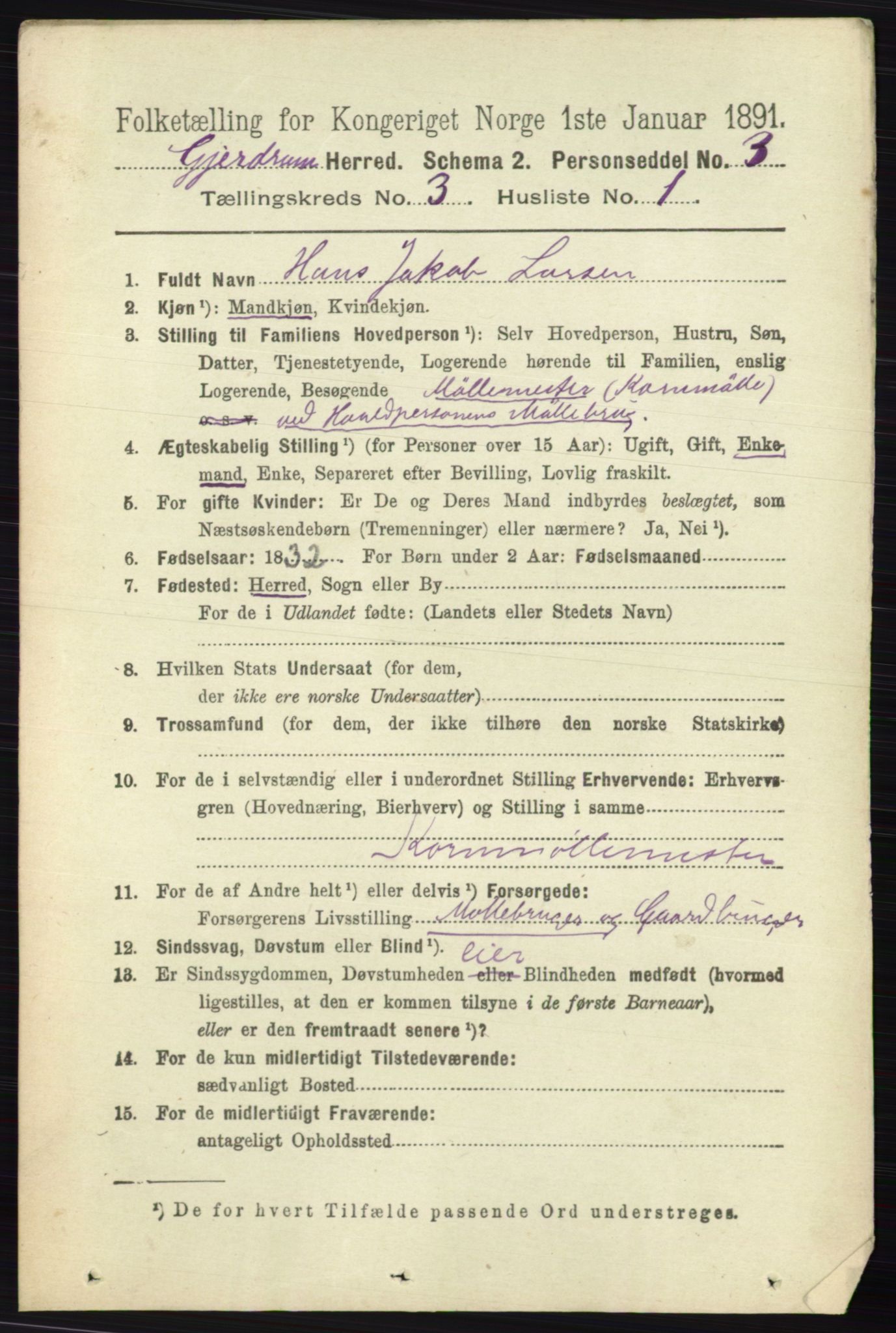 RA, 1891 census for 0234 Gjerdrum, 1891, p. 1254