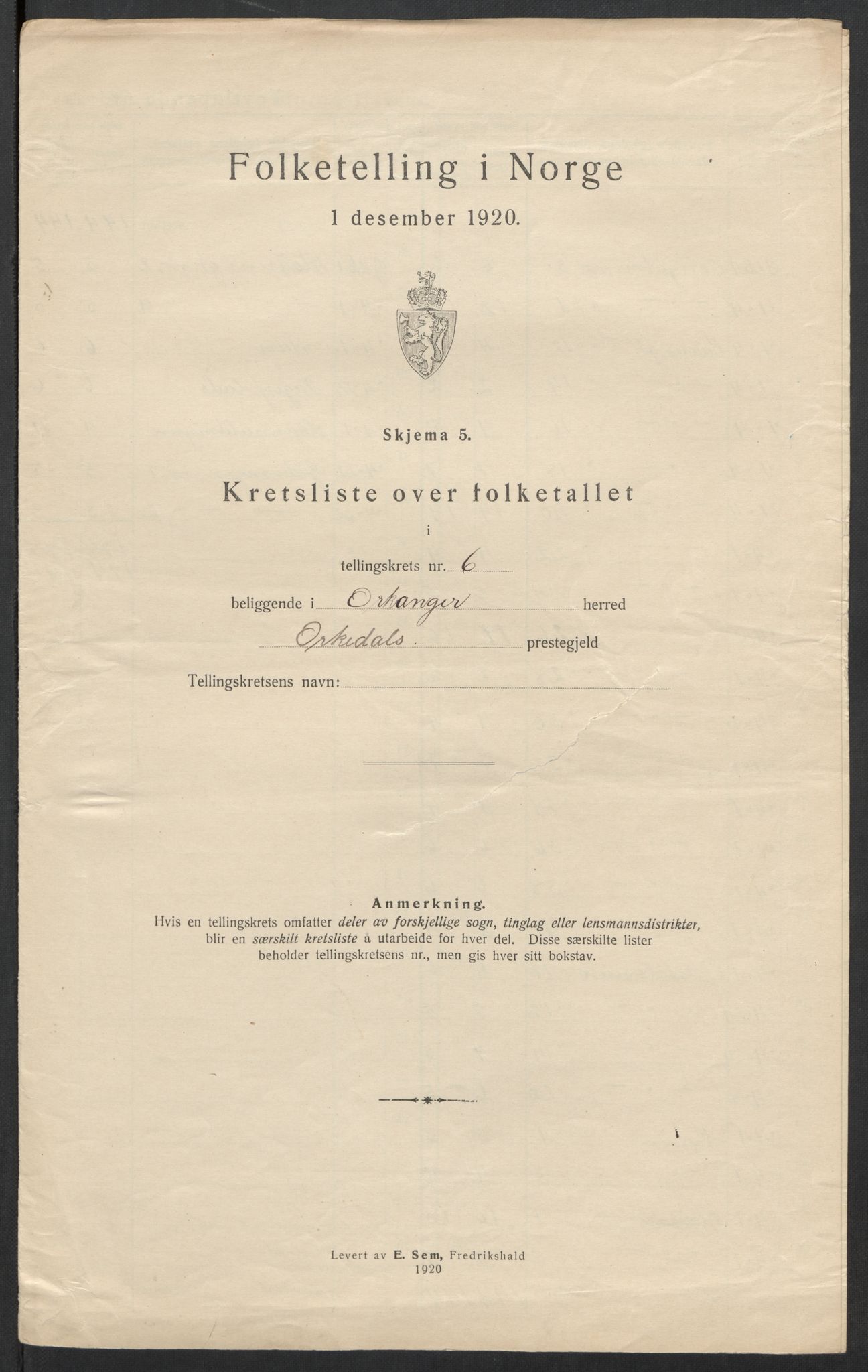 SAT, 1920 census for Orkanger, 1920, p. 23