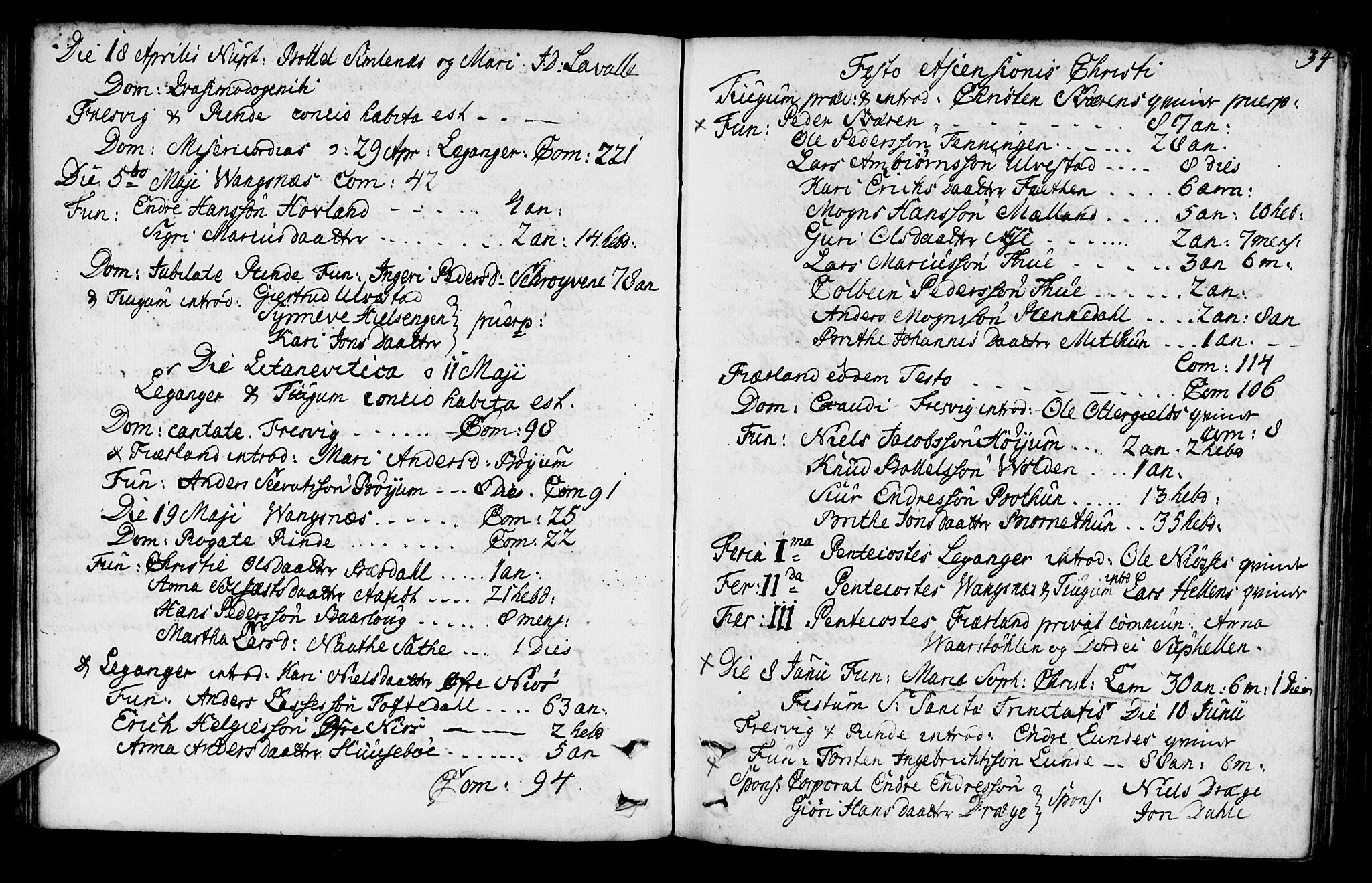 Leikanger sokneprestembete, AV/SAB-A-81001/H/Haa/Haaa/L0003: Parish register (official) no. A 3, 1756-1770, p. 34
