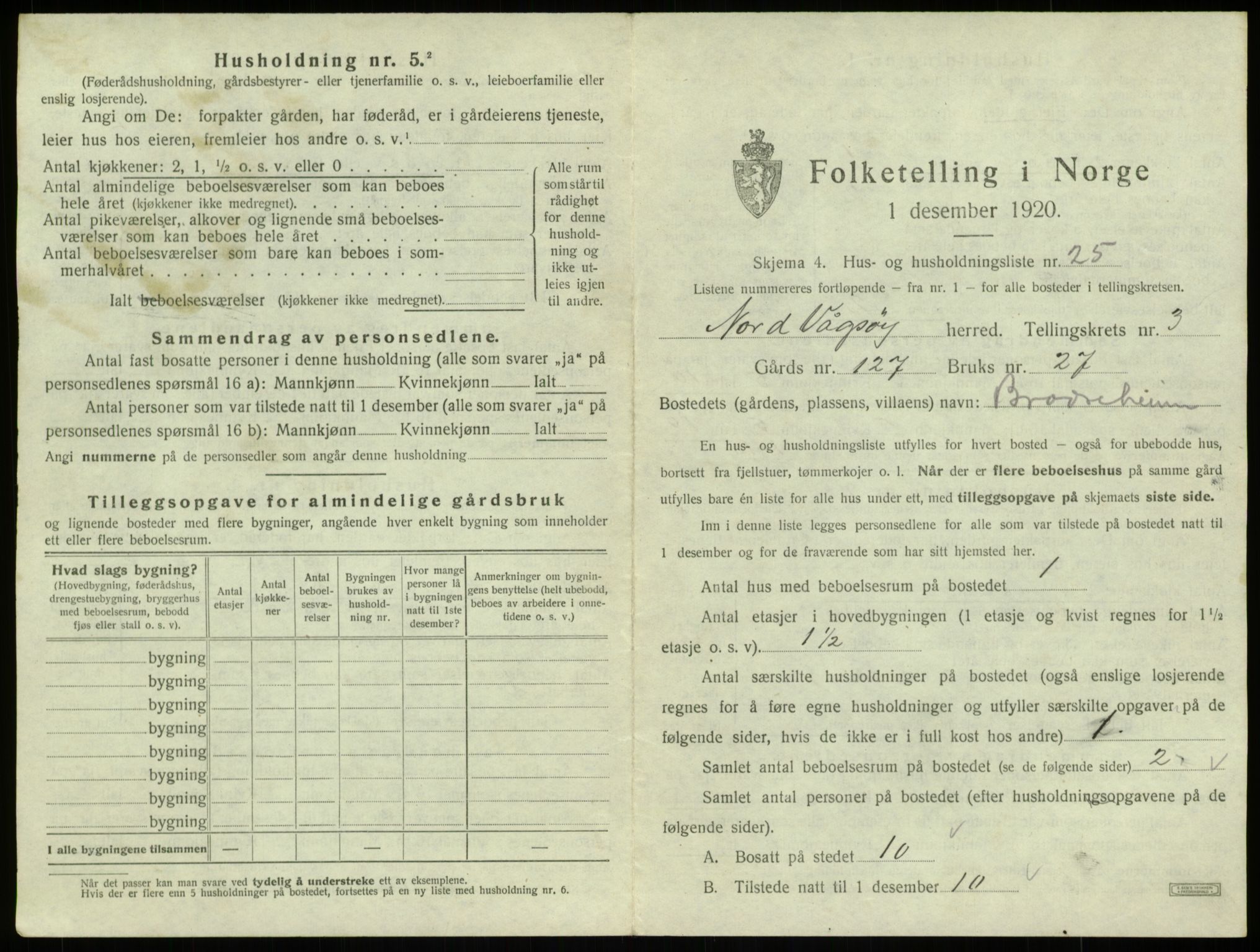 SAB, 1920 census for Nord-Vågsøy, 1920, p. 166