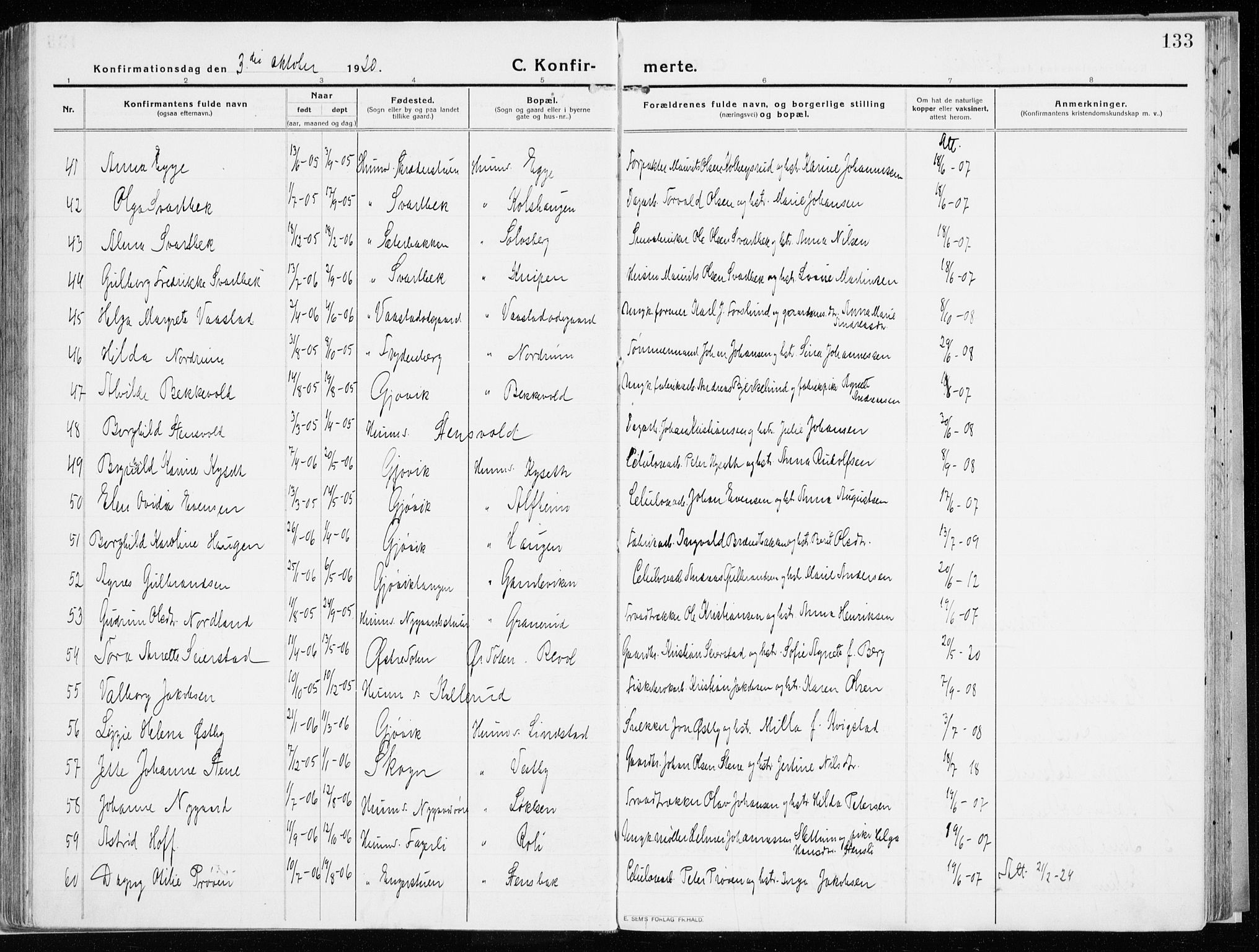 Vardal prestekontor, SAH/PREST-100/H/Ha/Haa/L0017: Parish register (official) no. 17, 1915-1929, p. 133