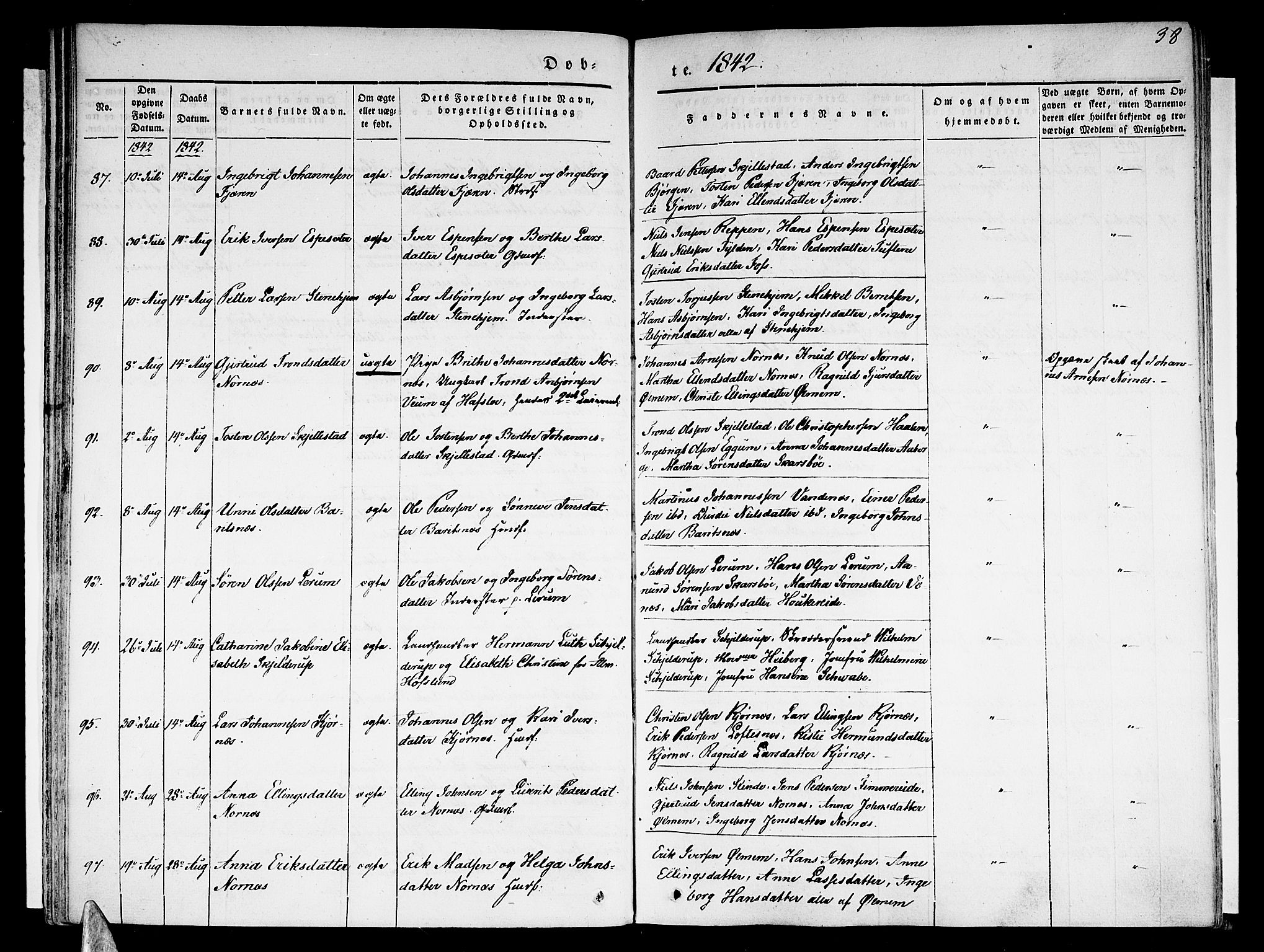 Sogndal sokneprestembete, SAB/A-81301/H/Haa/Haaa/L0011: Parish register (official) no. A 11, 1839-1847, p. 38