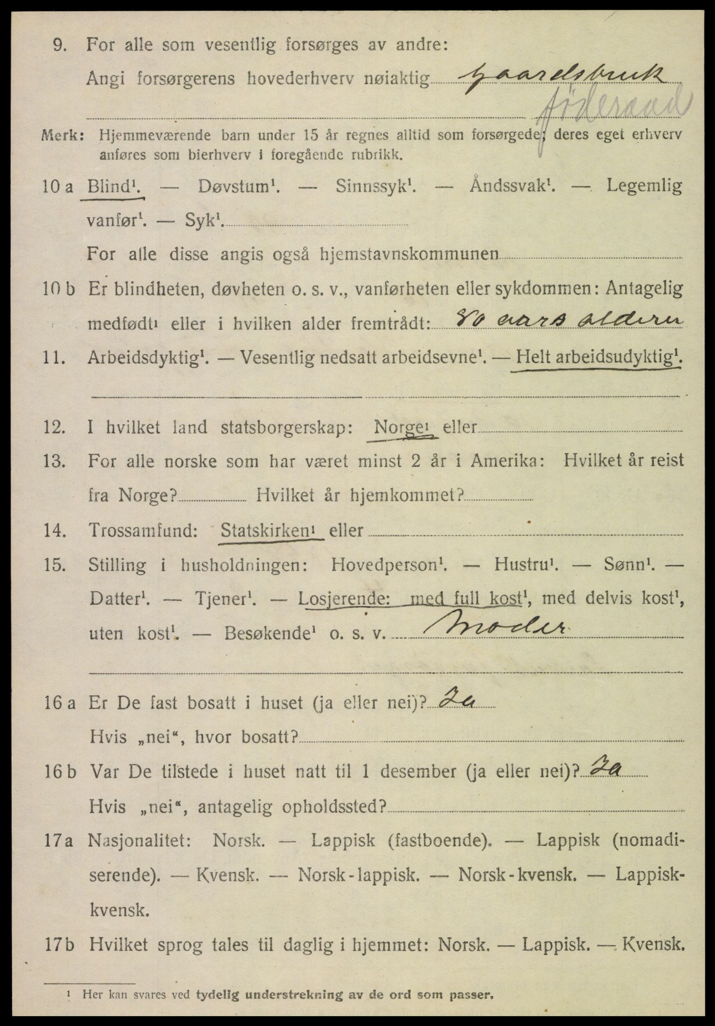 SAT, 1920 census for Fosnes, 1920, p. 2174