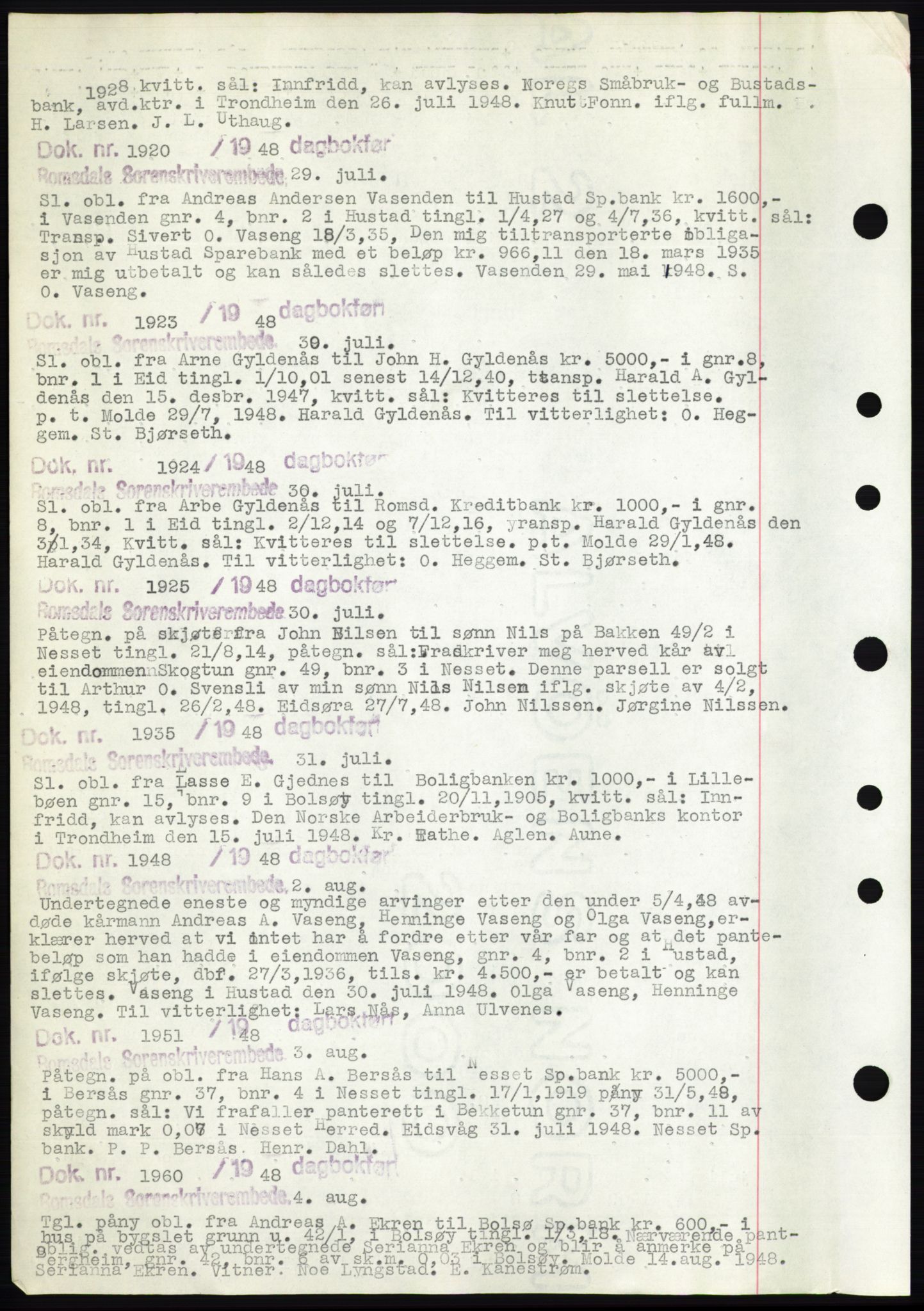 Romsdal sorenskriveri, AV/SAT-A-4149/1/2/2C: Mortgage book no. C1b, 1946-1949, Deed date: 29.07.1948