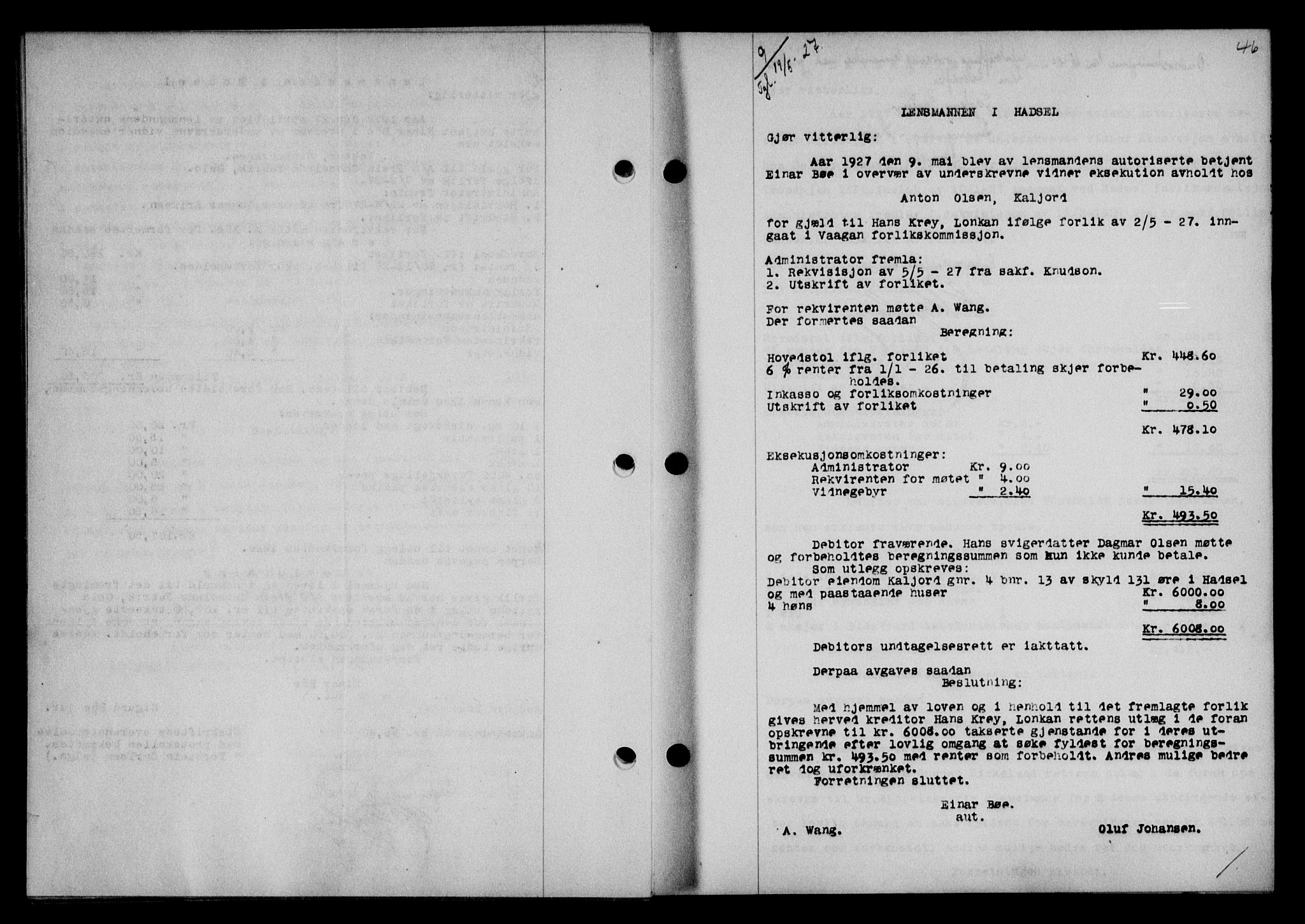 Vesterålen sorenskriveri, SAT/A-4180/1/2/2Ca/L0044: Mortgage book no. 37, 1927-1927, Deed date: 19.05.1927