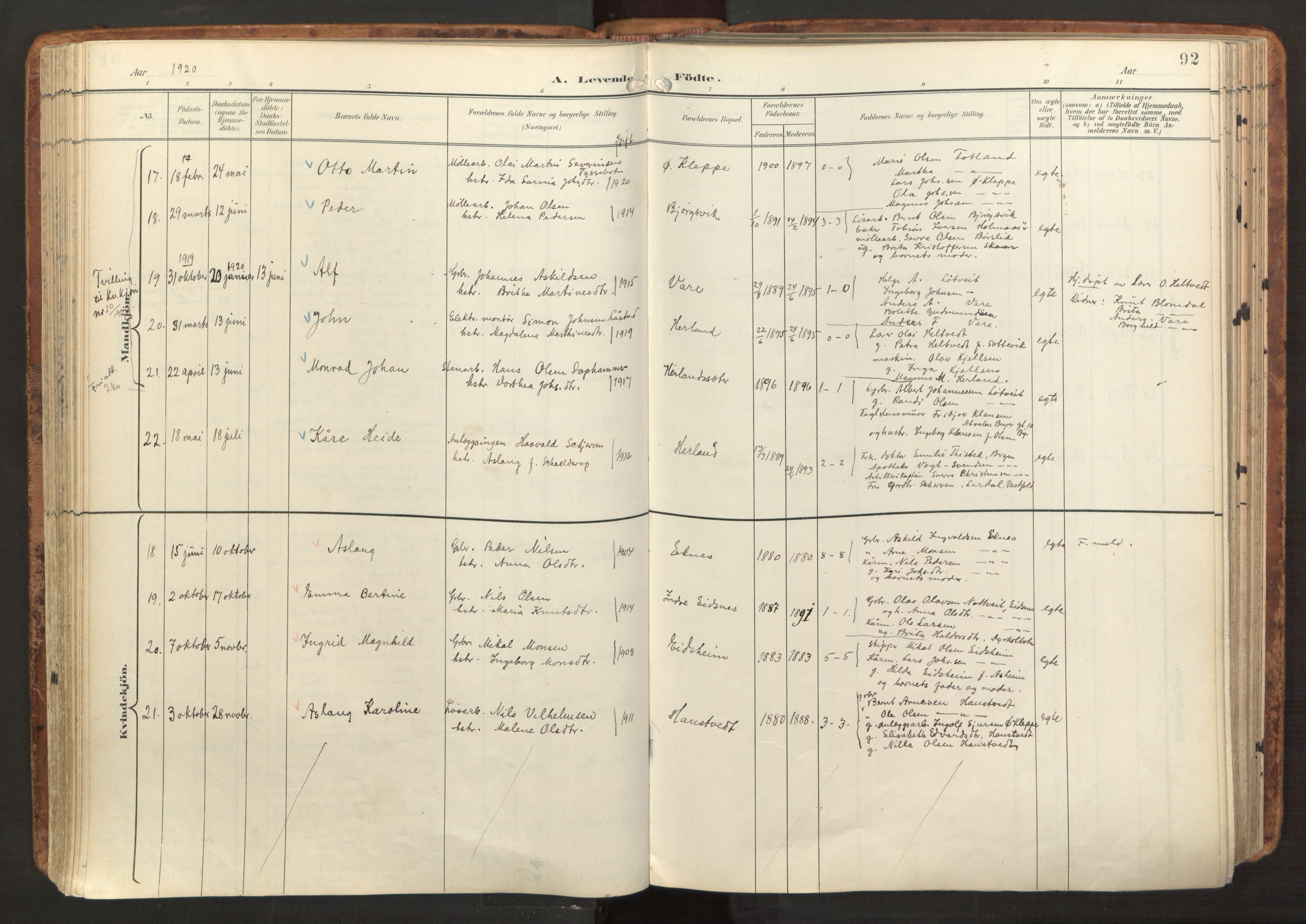 Hosanger sokneprestembete, AV/SAB-A-75801/H/Haa: Parish register (official) no. B 2, 1897-1923, p. 92