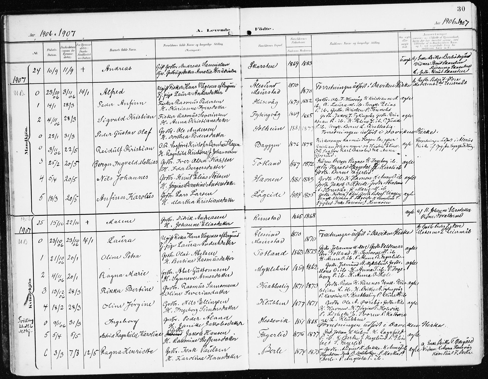 Davik sokneprestembete, AV/SAB-A-79701/H/Haa/Haad/L0002: Parish register (official) no. D 2, 1901-1930, p. 30