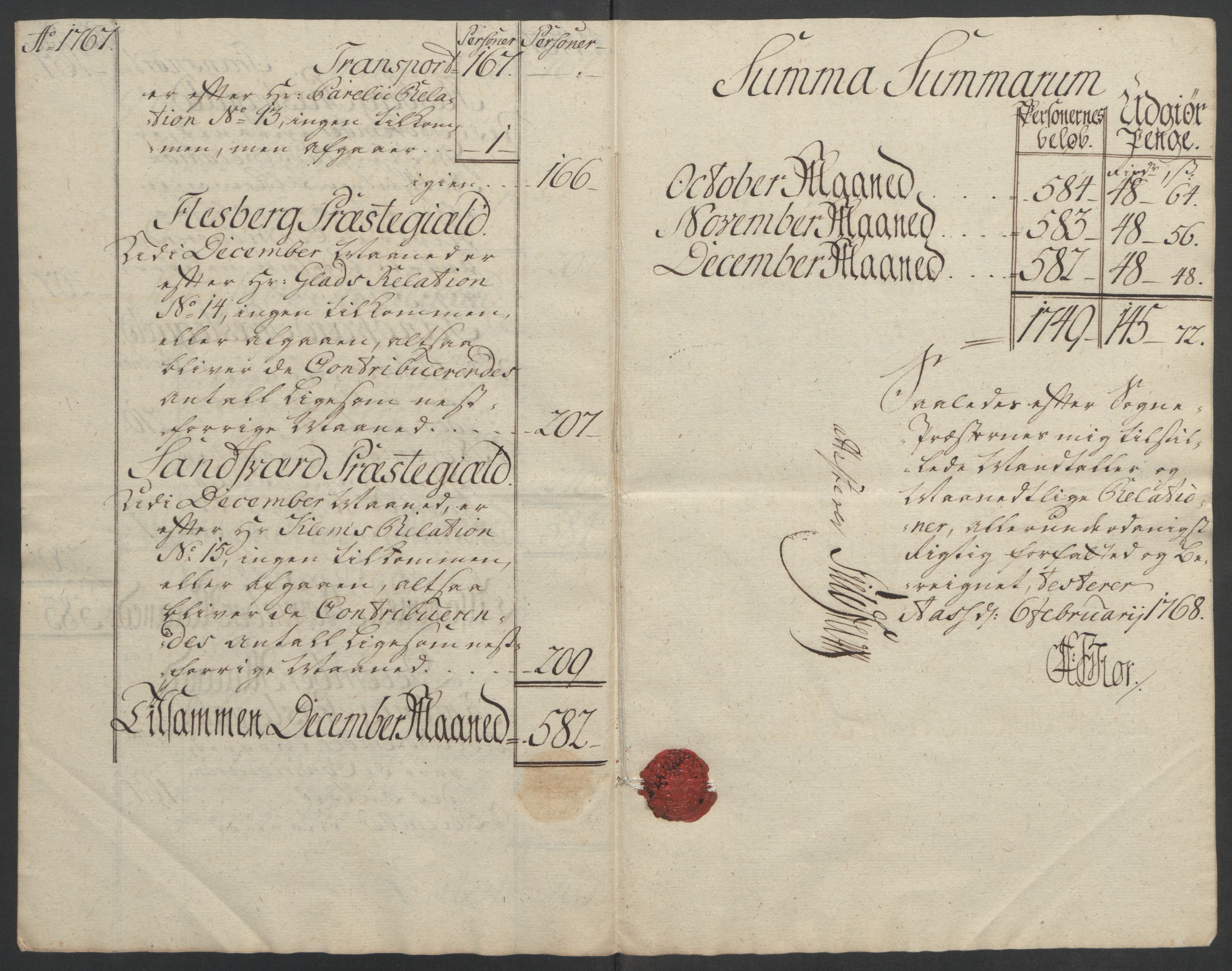 Rentekammeret inntil 1814, Reviderte regnskaper, Fogderegnskap, AV/RA-EA-4092/R24/L1672: Ekstraskatten Numedal og Sandsvær, 1762-1767, p. 343