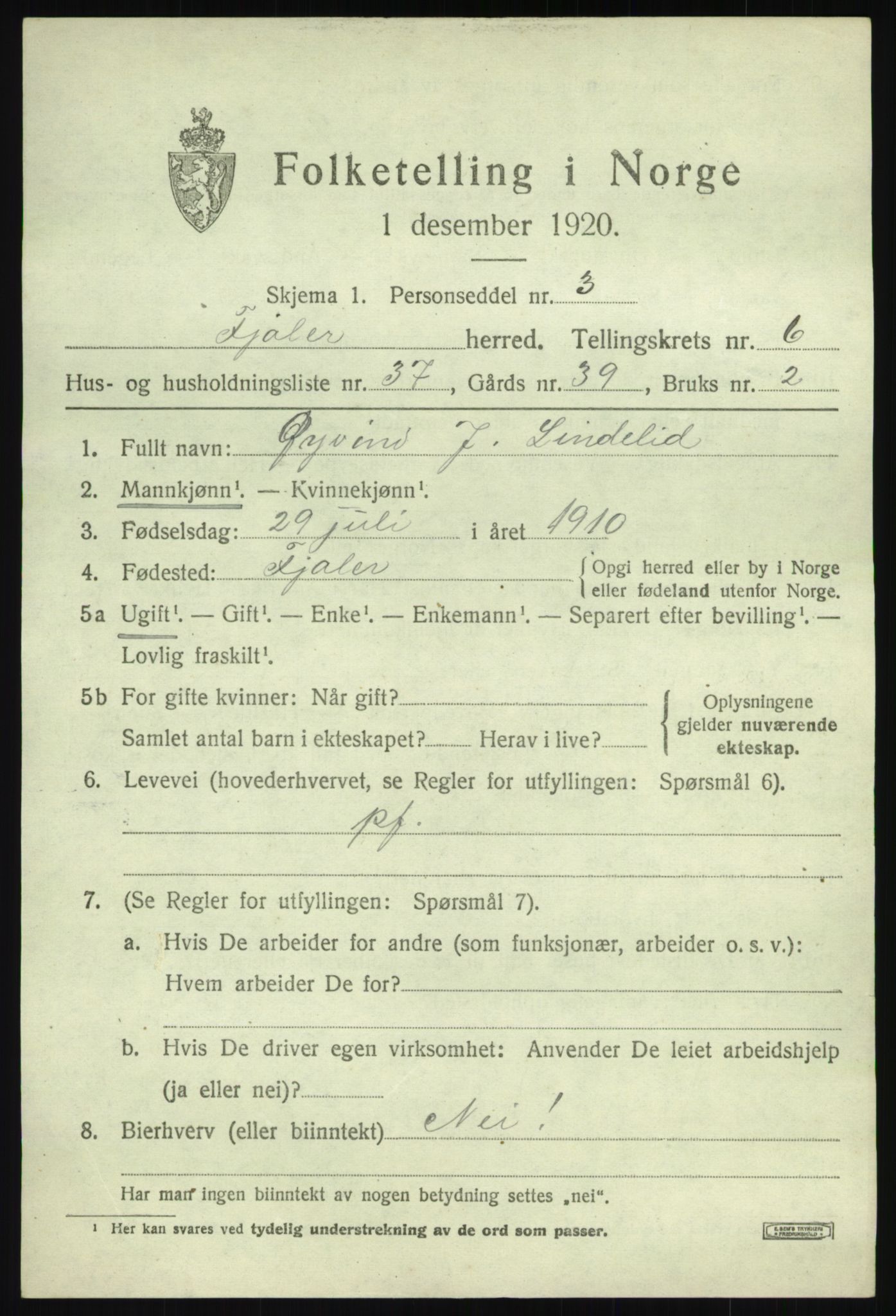 SAB, 1920 census for Fjaler, 1920, p. 4093