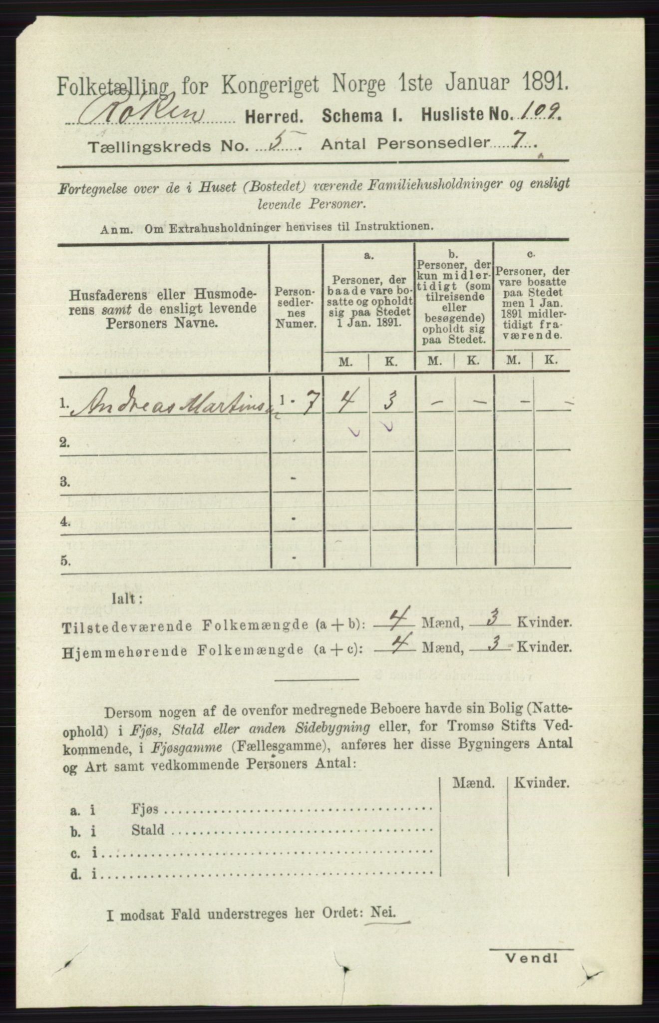 RA, 1891 census for 0627 Røyken, 1891, p. 2873