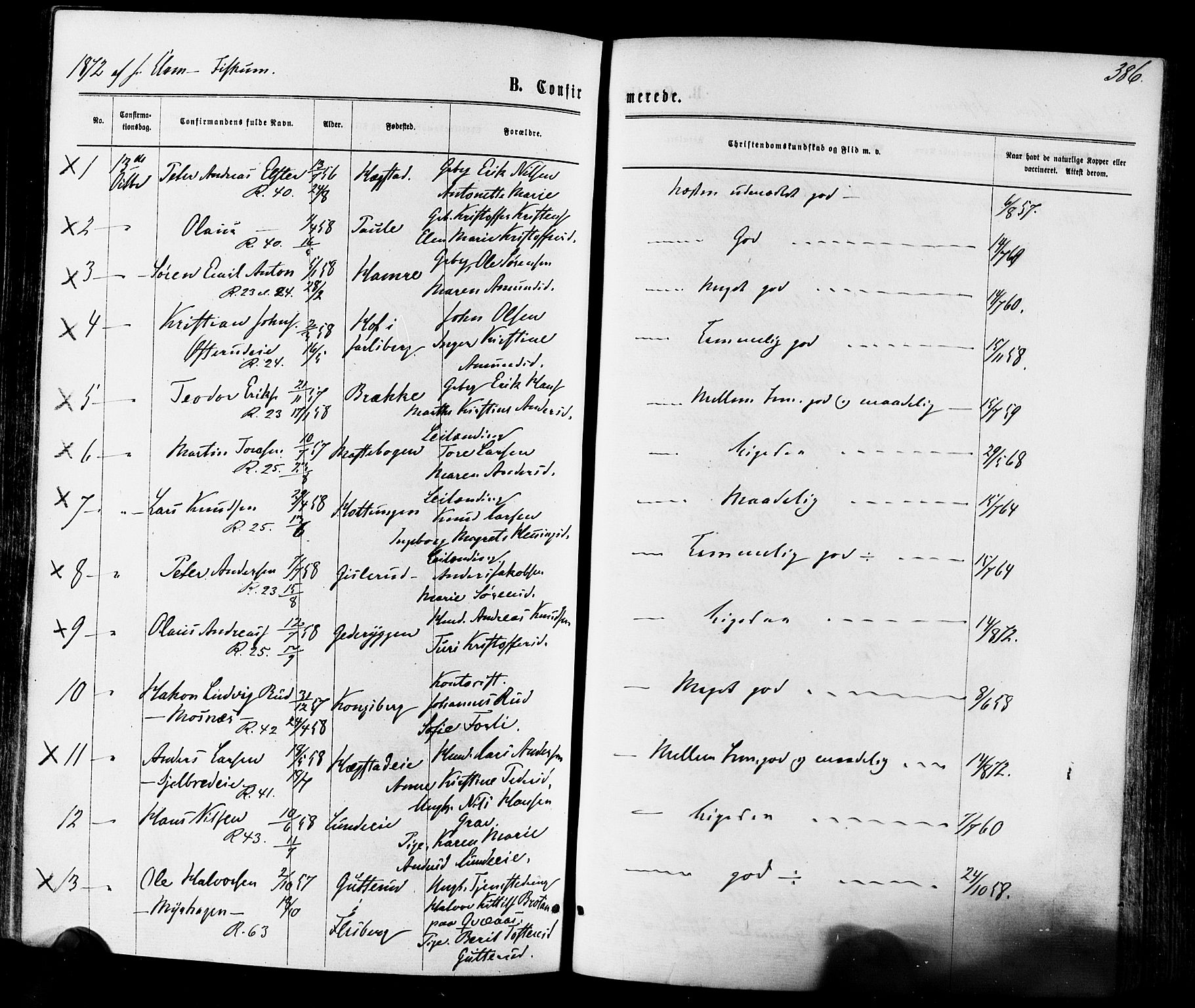 Eiker kirkebøker, SAKO/A-4/F/Fa/L0017: Parish register (official) no. I 17, 1869-1877, p. 386
