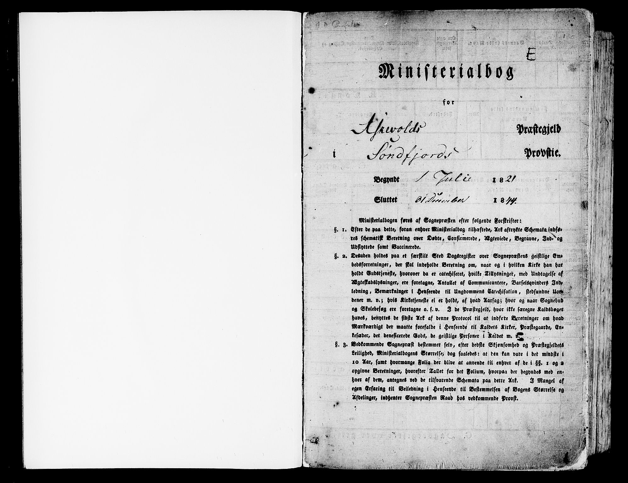 Askvoll sokneprestembete, SAB/A-79501/H/Haa/Haaa/L0010: Parish register (official) no. A 10, 1821-1844, p. 1