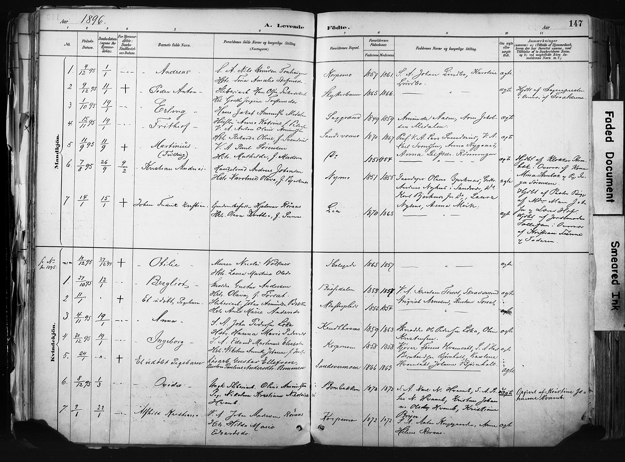 Kongsberg kirkebøker, SAKO/A-22/F/Fb/L0002: Parish register (official) no. II 2, 1886-1896, p. 147