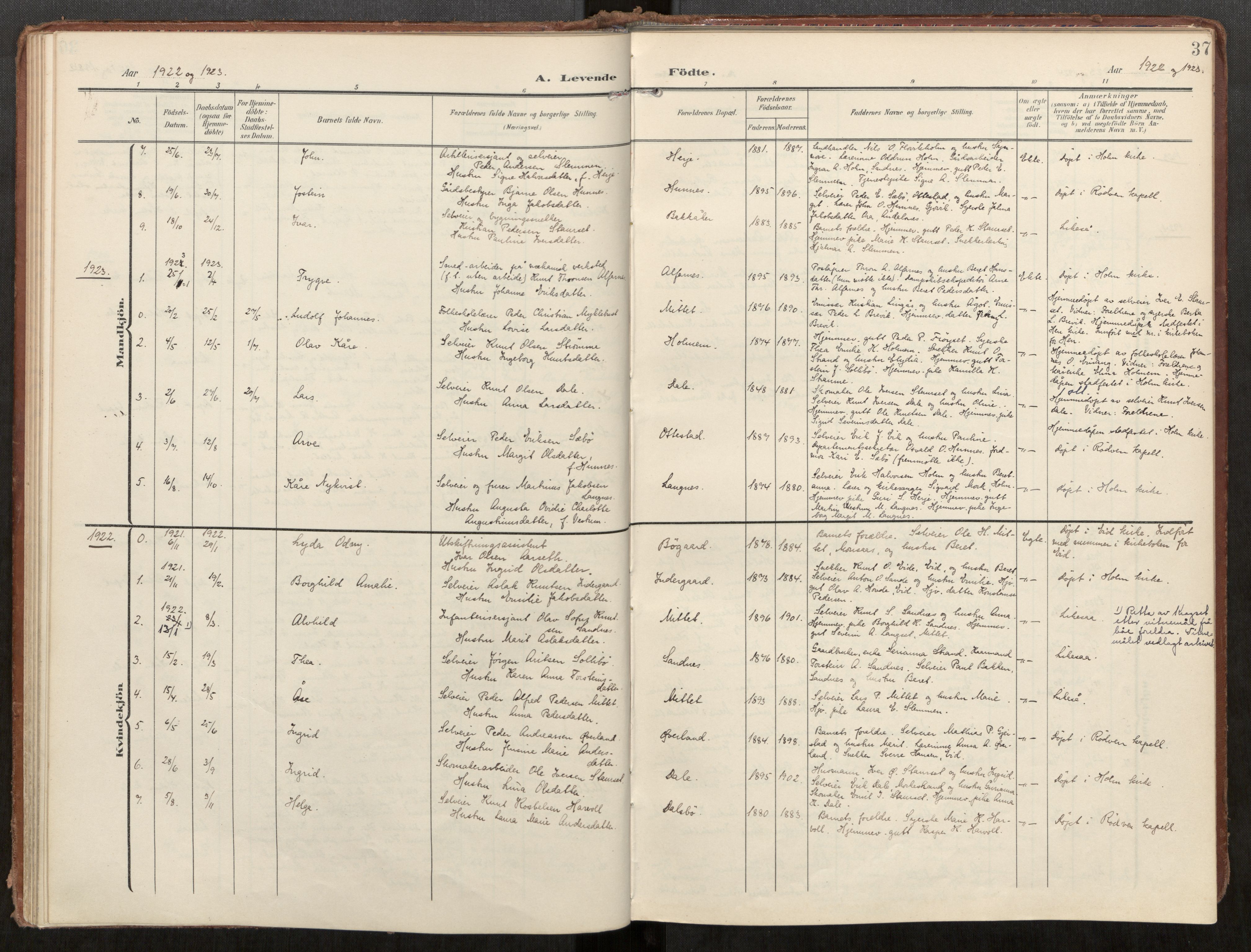 Ministerialprotokoller, klokkerbøker og fødselsregistre - Møre og Romsdal, AV/SAT-A-1454/549/L0618: Parish register (official) no. 549A01, 1906-1927, p. 37