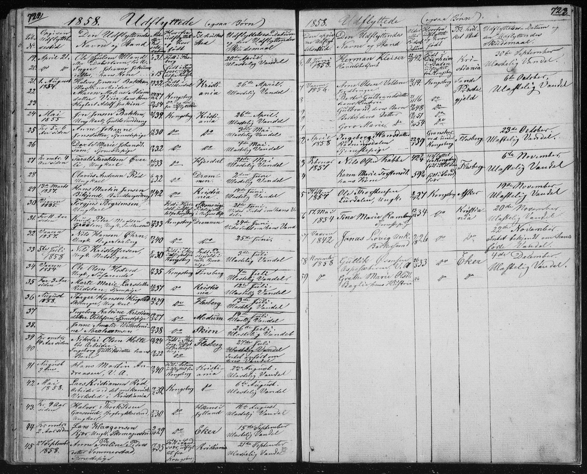 Kongsberg kirkebøker, SAKO/A-22/F/Fa/L0009: Parish register (official) no. I 9, 1839-1858, p. 722-723