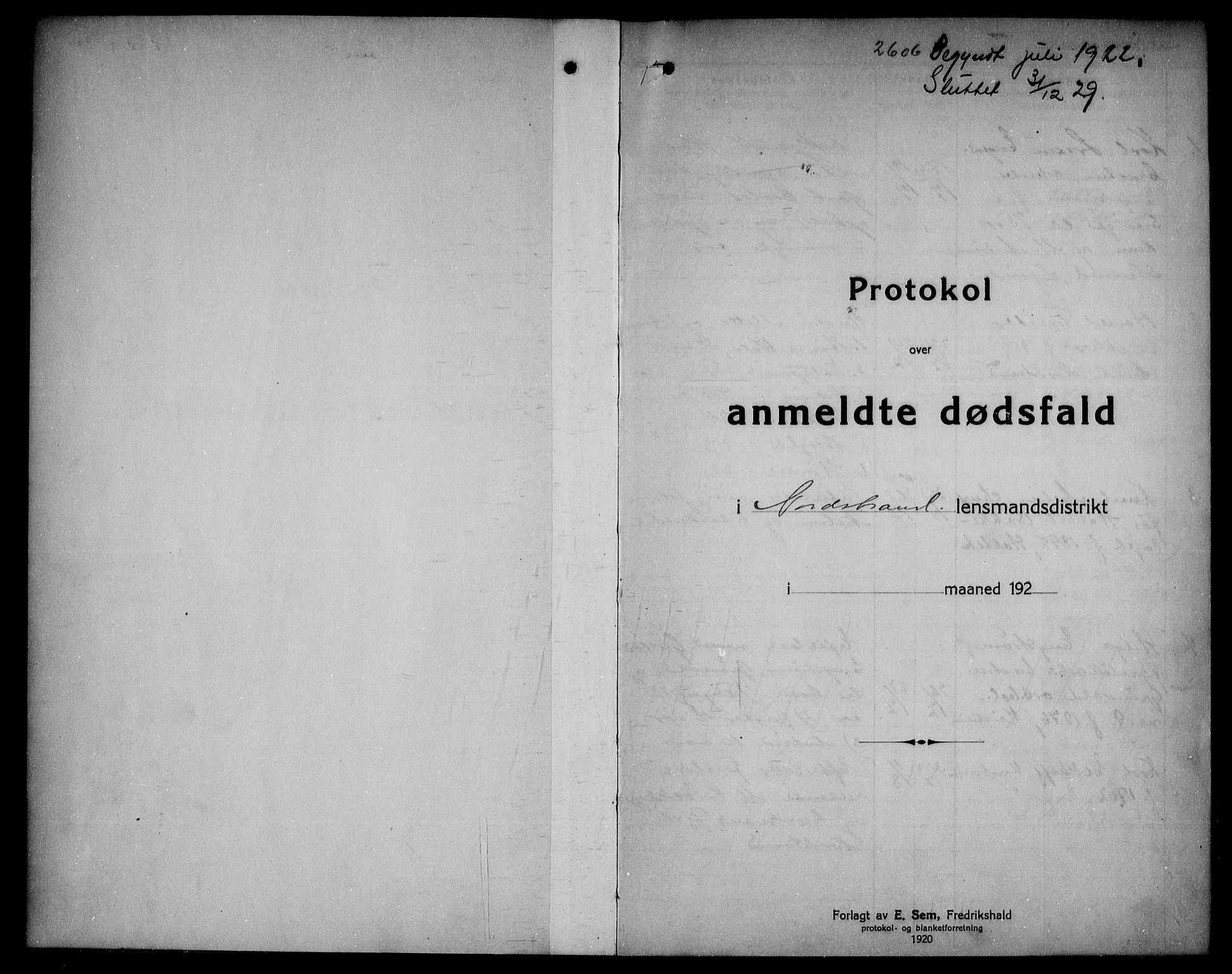 Aker kriminaldommer, skifte- og auksjonsforvalterembete, AV/SAO-A-10452/H/Hb/Hba/Hbad/L0001: Dødsfallsprotokoll for Nordstrand, 1922-1929