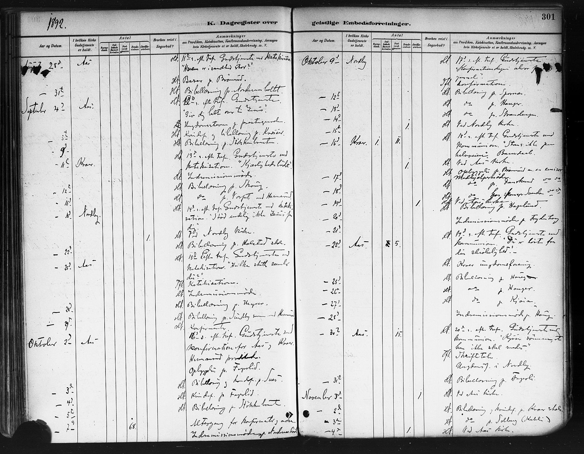 Ås prestekontor Kirkebøker, AV/SAO-A-10894/F/Fa/L0009: Parish register (official) no. I 9, 1881-1900, p. 301