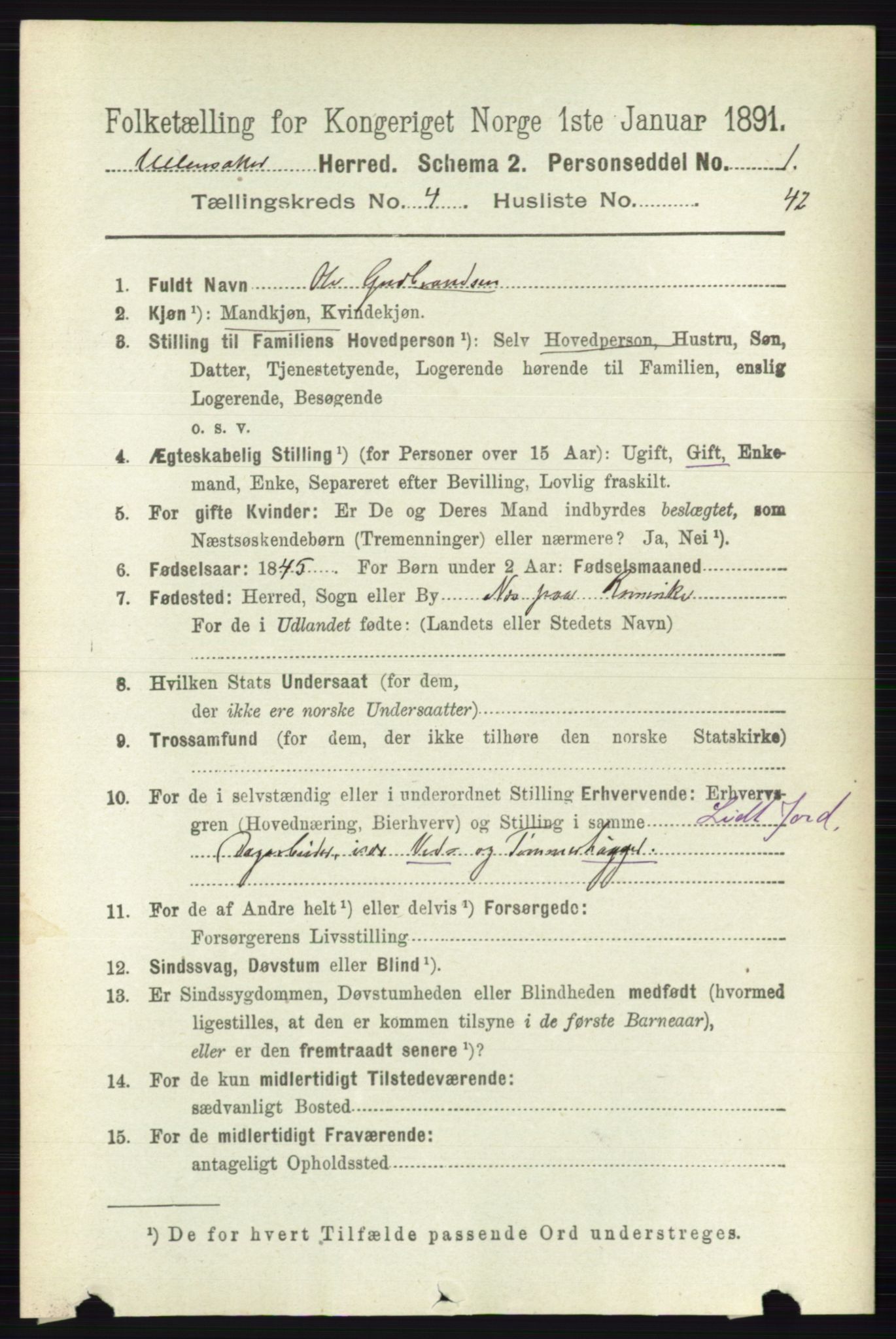 RA, 1891 census for 0235 Ullensaker, 1891, p. 1727
