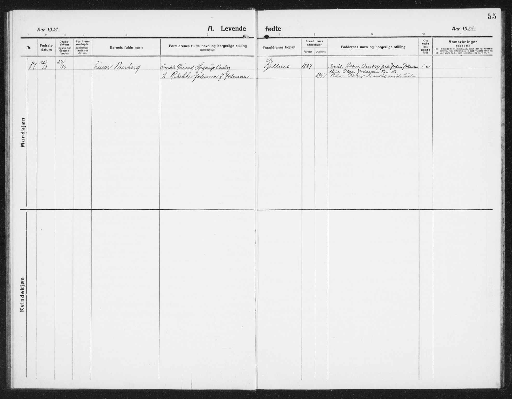 Ministerialprotokoller, klokkerbøker og fødselsregistre - Nordland, AV/SAT-A-1459/852/L0757: Parish register (copy) no. 852C08, 1916-1934, p. 55