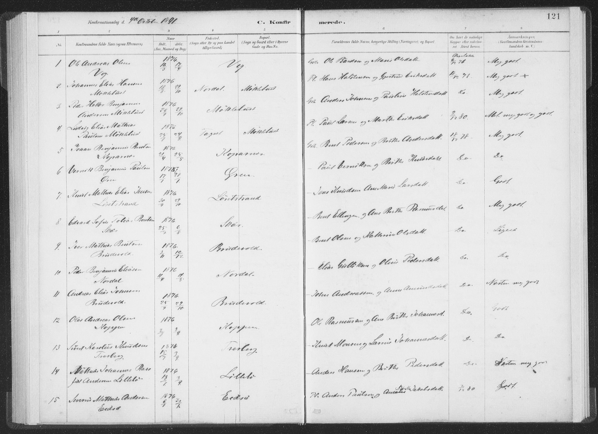 Ministerialprotokoller, klokkerbøker og fødselsregistre - Møre og Romsdal, AV/SAT-A-1454/502/L0025: Parish register (official) no. 502A03, 1885-1909, p. 121