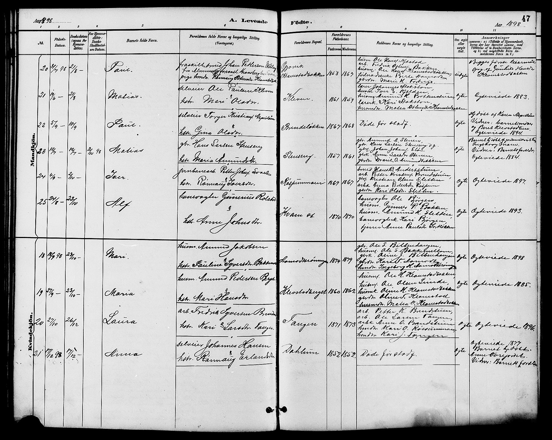 Nord-Fron prestekontor, SAH/PREST-080/H/Ha/Hab/L0006: Parish register (copy) no. 6, 1887-1914, p. 47