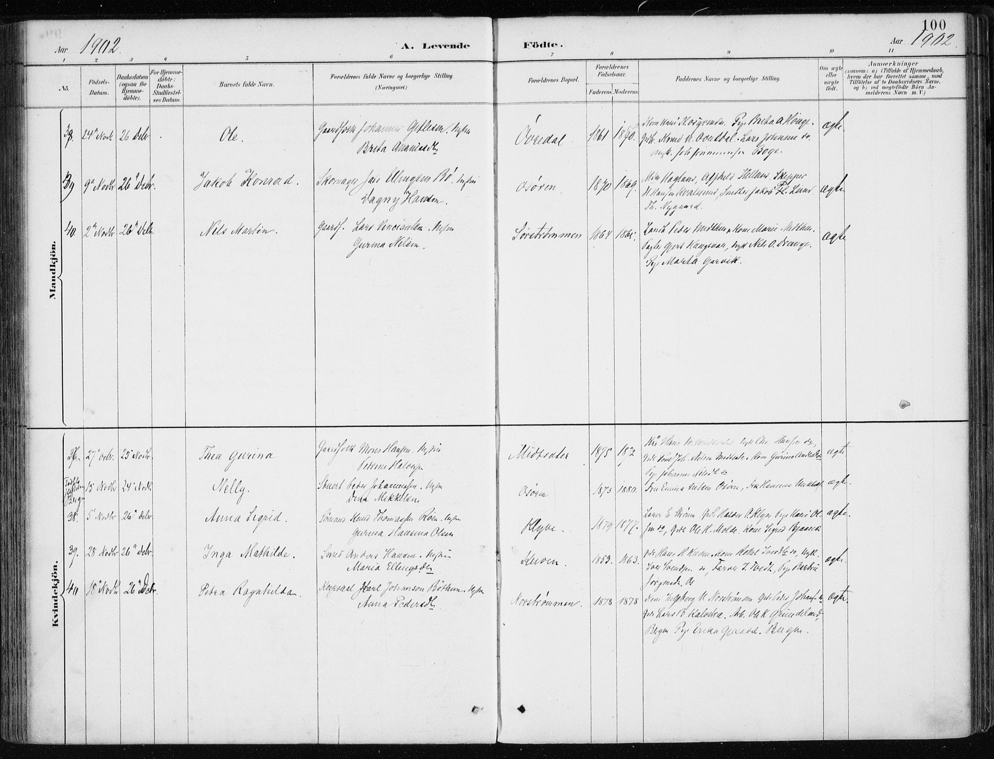 Os sokneprestembete, AV/SAB-A-99929: Parish register (official) no. B 1, 1885-1902, p. 100