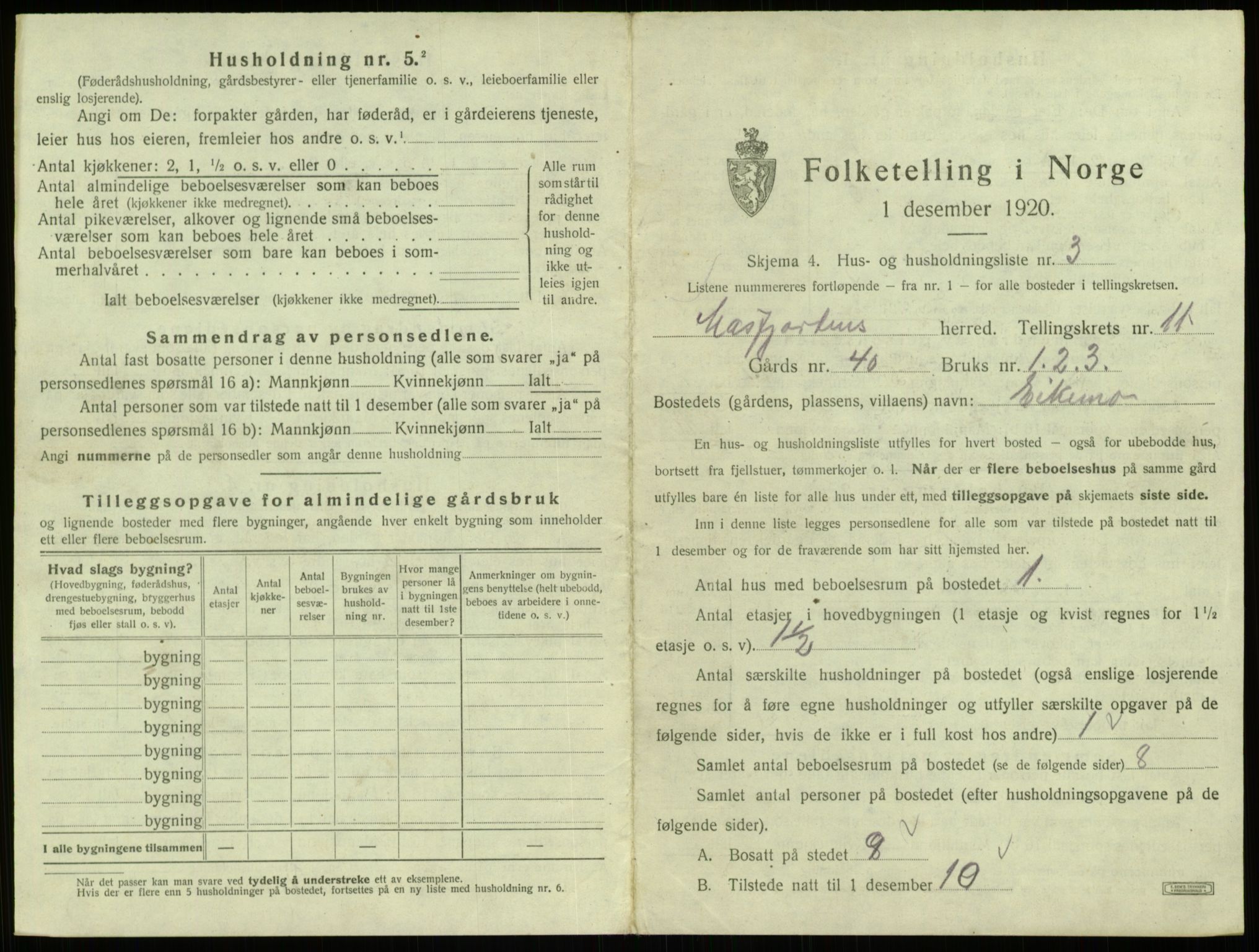 SAB, 1920 census for Masfjorden, 1920, p. 540