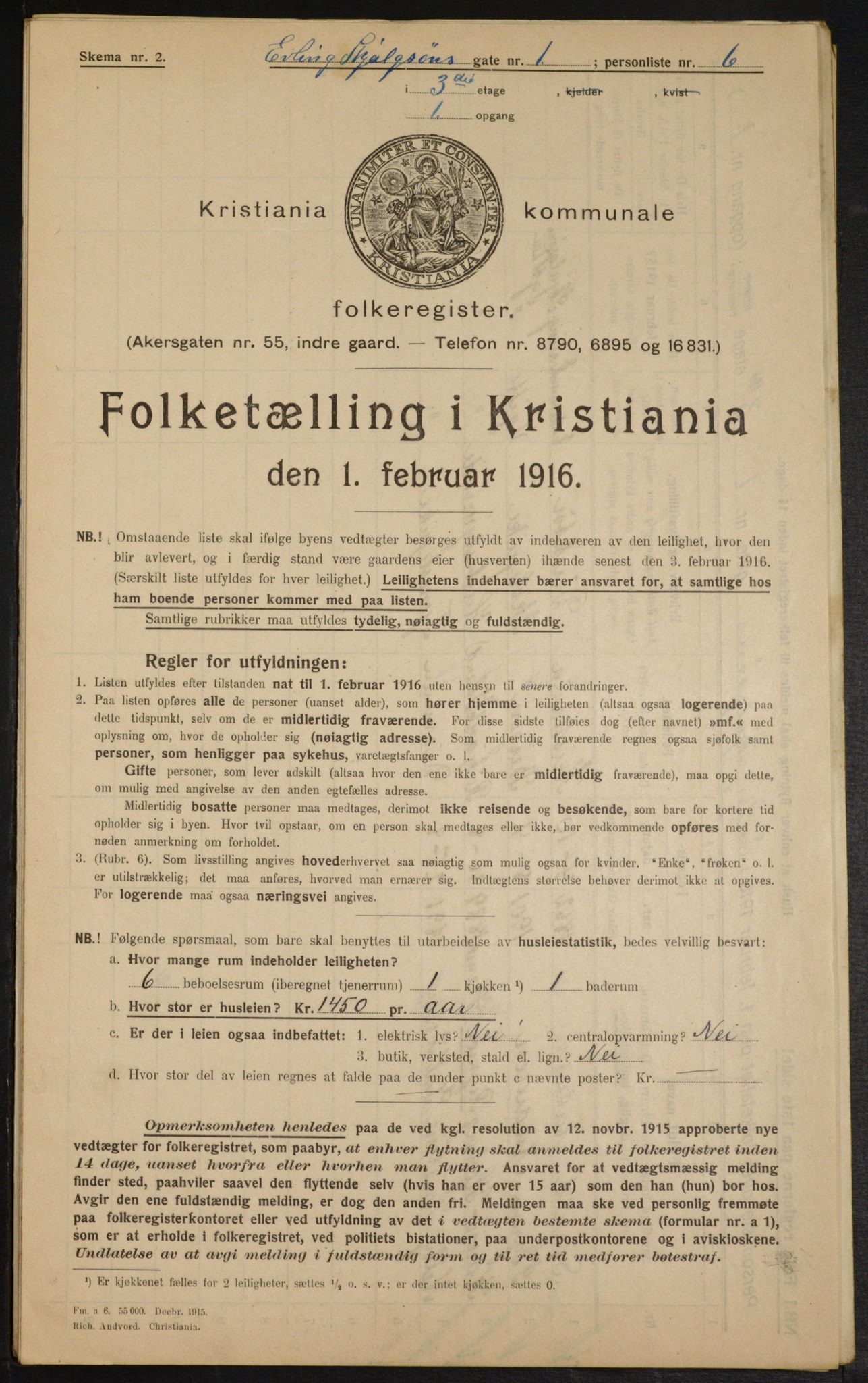 OBA, Municipal Census 1916 for Kristiania, 1916, p. 22413