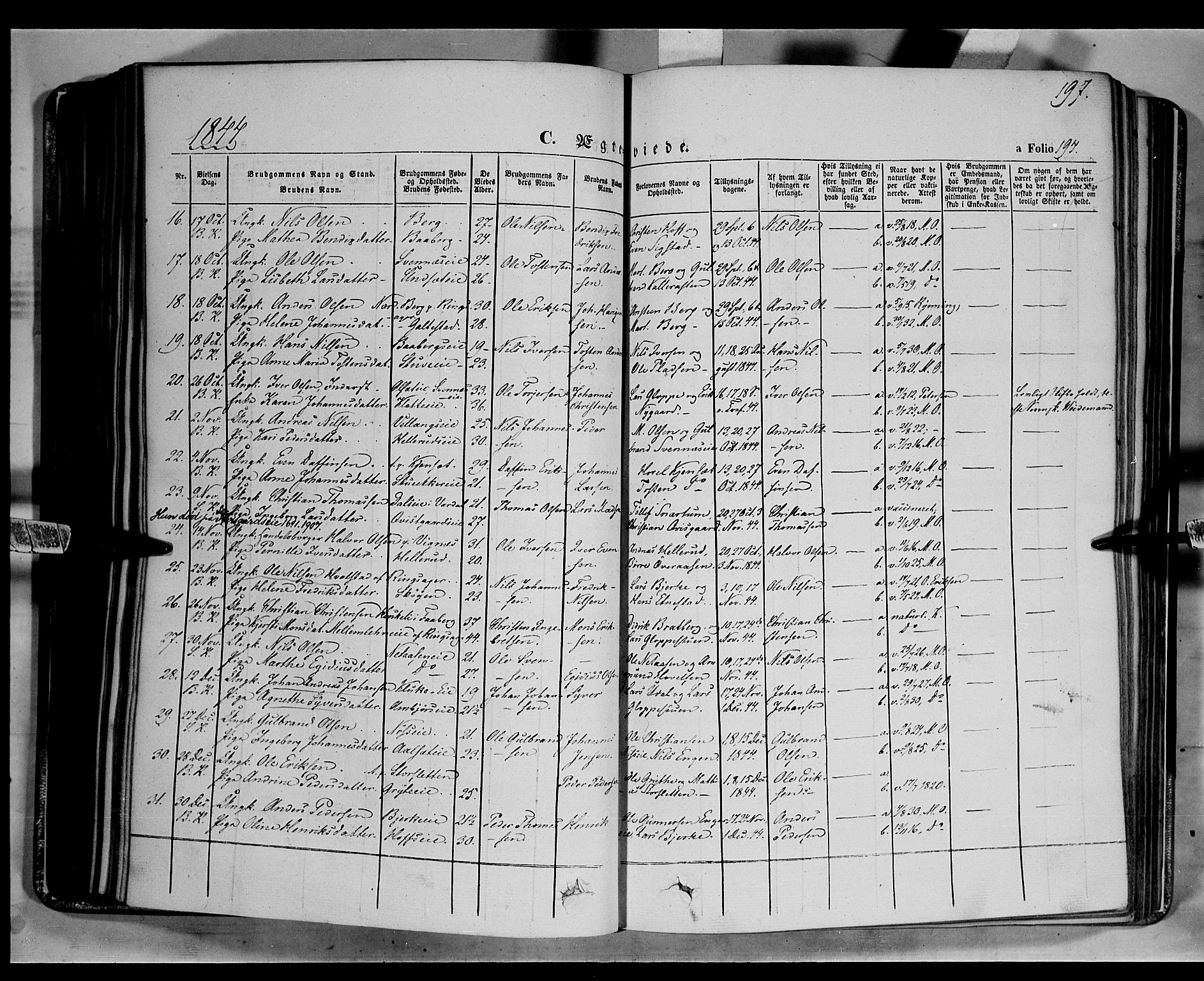 Biri prestekontor, SAH/PREST-096/H/Ha/Haa/L0005: Parish register (official) no. 5, 1843-1854, p. 197