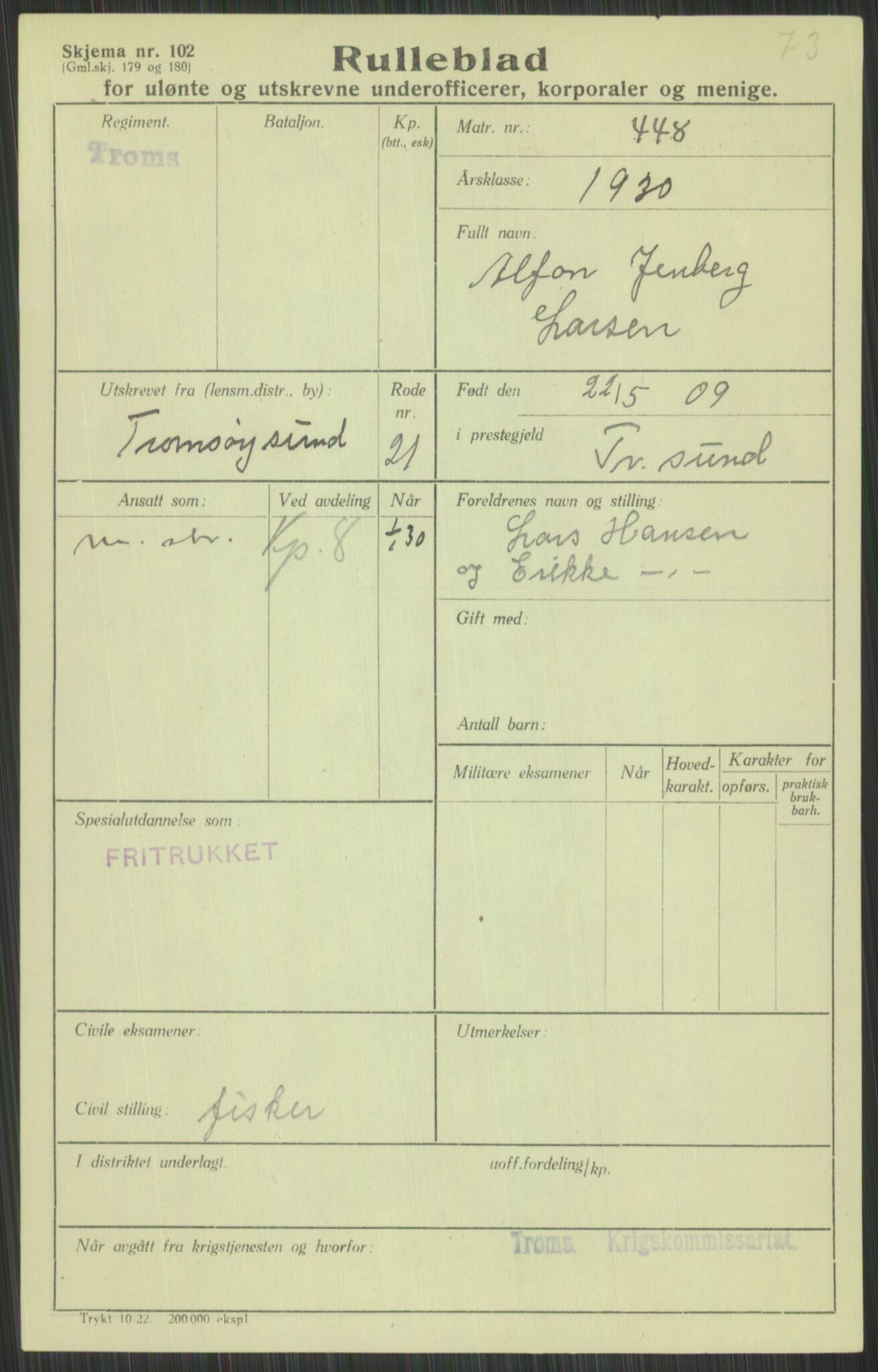 Forsvaret, Troms infanteriregiment nr. 16, AV/RA-RAFA-3146/P/Pa/L0014: Rulleblad for regimentets menige mannskaper, årsklasse 1930, 1930, p. 529