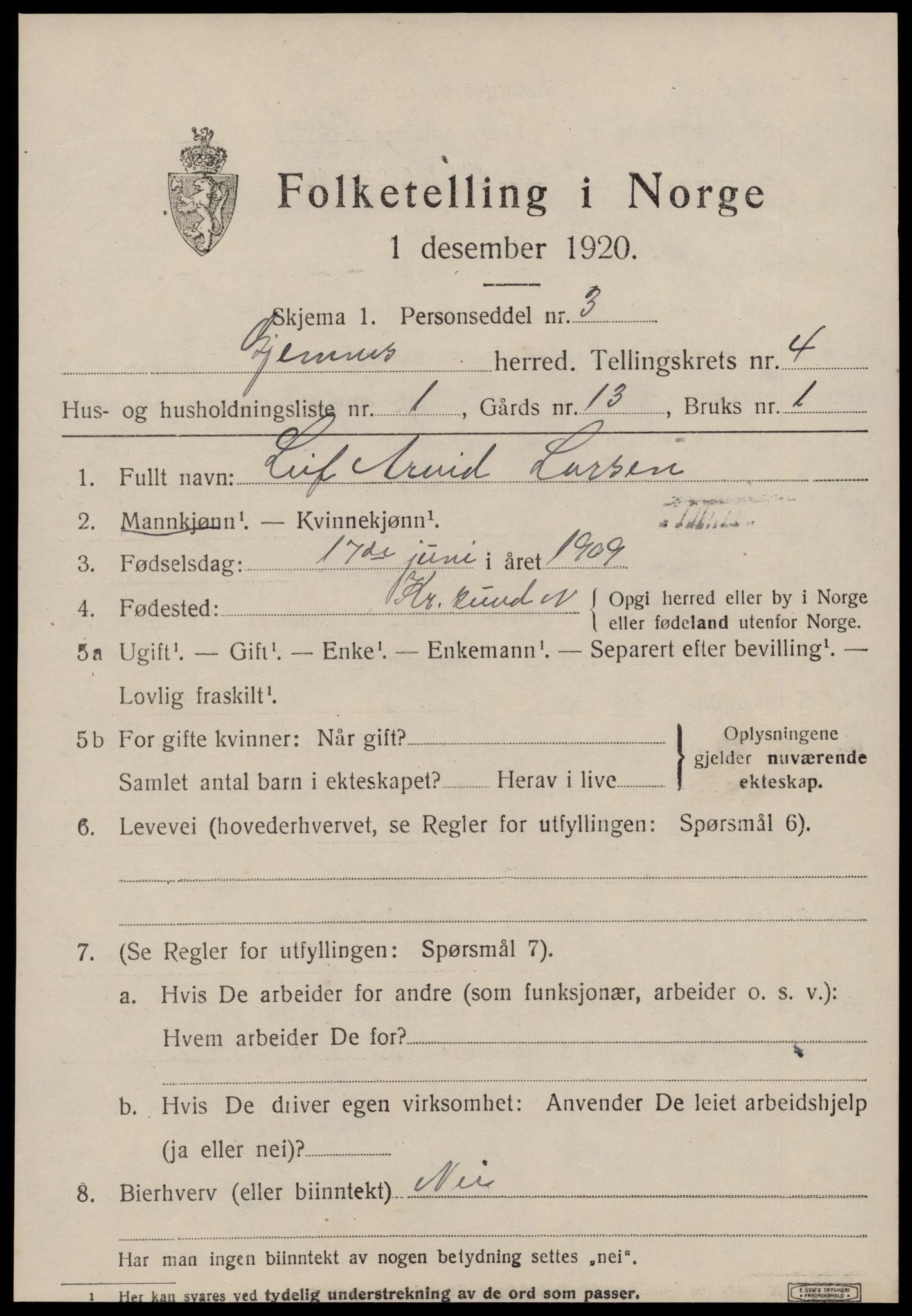 SAT, 1920 census for Gjemnes, 1920, p. 1592