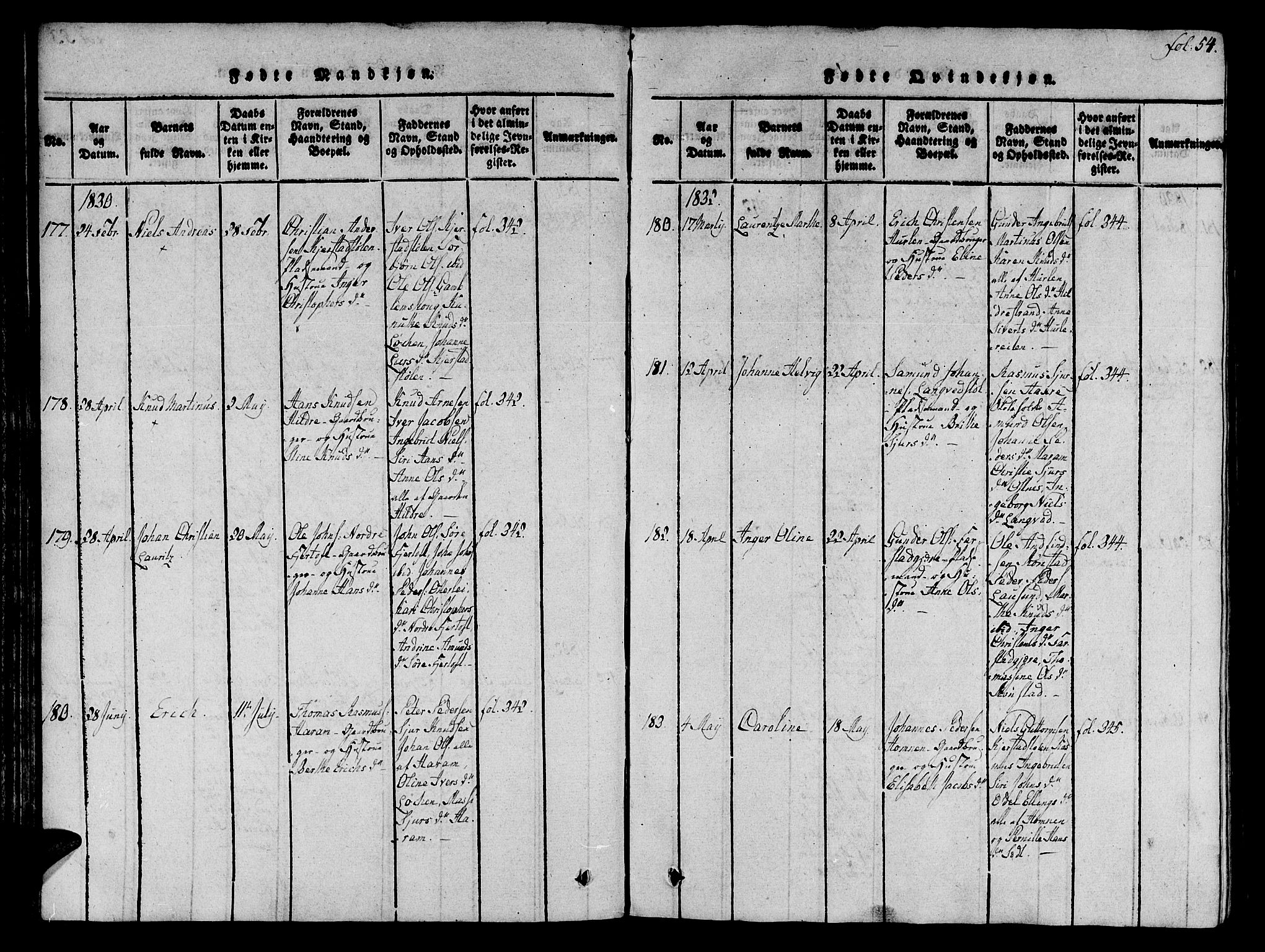 Ministerialprotokoller, klokkerbøker og fødselsregistre - Møre og Romsdal, SAT/A-1454/536/L0495: Parish register (official) no. 536A04, 1818-1847, p. 54