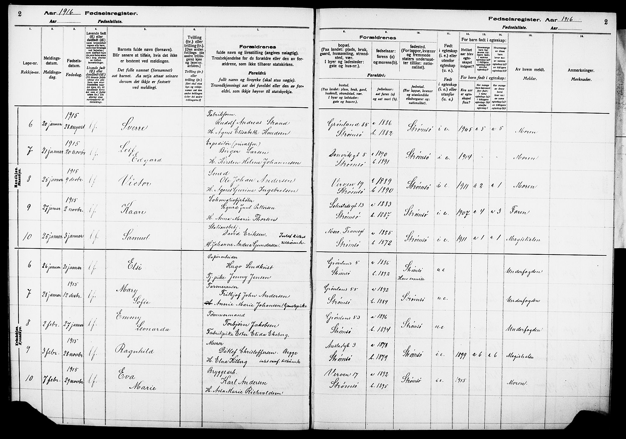 Strømsø kirkebøker, AV/SAKO-A-246/J/Ja/L0001: Birth register no. 1, 1916-1925, p. 2