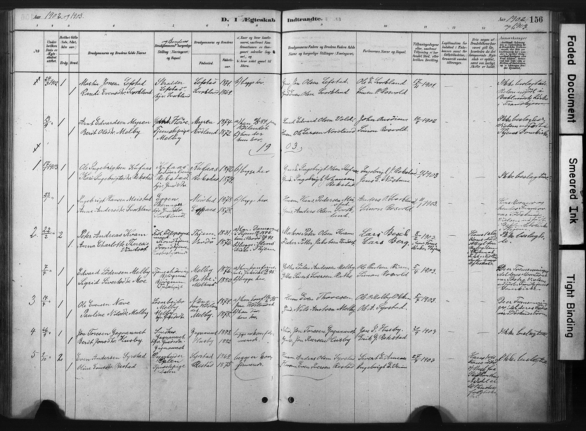 Ministerialprotokoller, klokkerbøker og fødselsregistre - Sør-Trøndelag, SAT/A-1456/667/L0795: Parish register (official) no. 667A03, 1879-1907, p. 156
