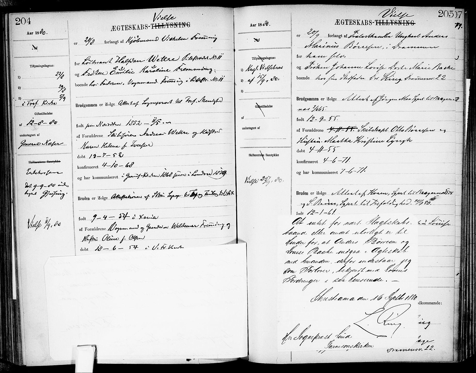 Garnisonsmenigheten Kirkebøker, AV/SAO-A-10846/H/Ha/L0007: Banns register no. I 7, 1872-1893, p. 204-205