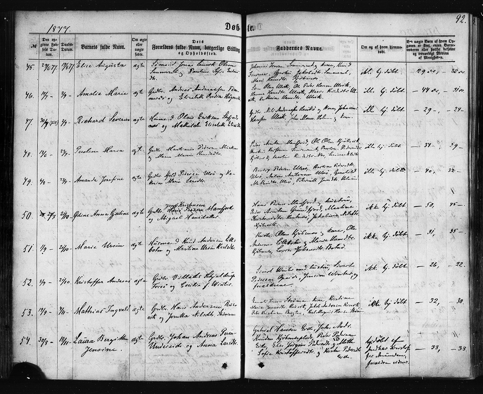 Ministerialprotokoller, klokkerbøker og fødselsregistre - Nordland, SAT/A-1459/861/L0867: Parish register (official) no. 861A02, 1864-1878, p. 92