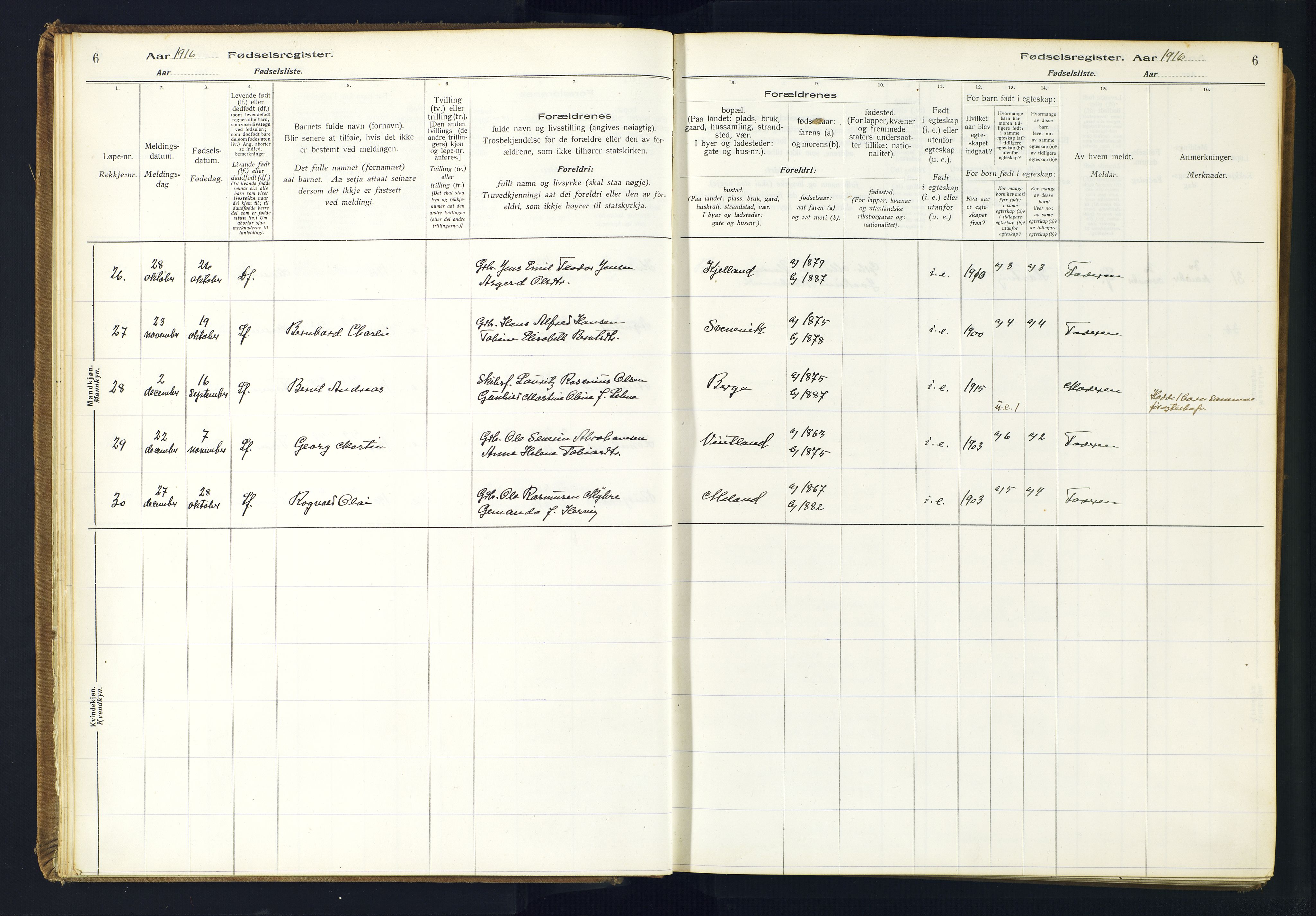 Lyngdal sokneprestkontor, AV/SAK-1111-0029/J/Ja/L0001: Birth register no. A-VI-26, 1916-1951, p. 6