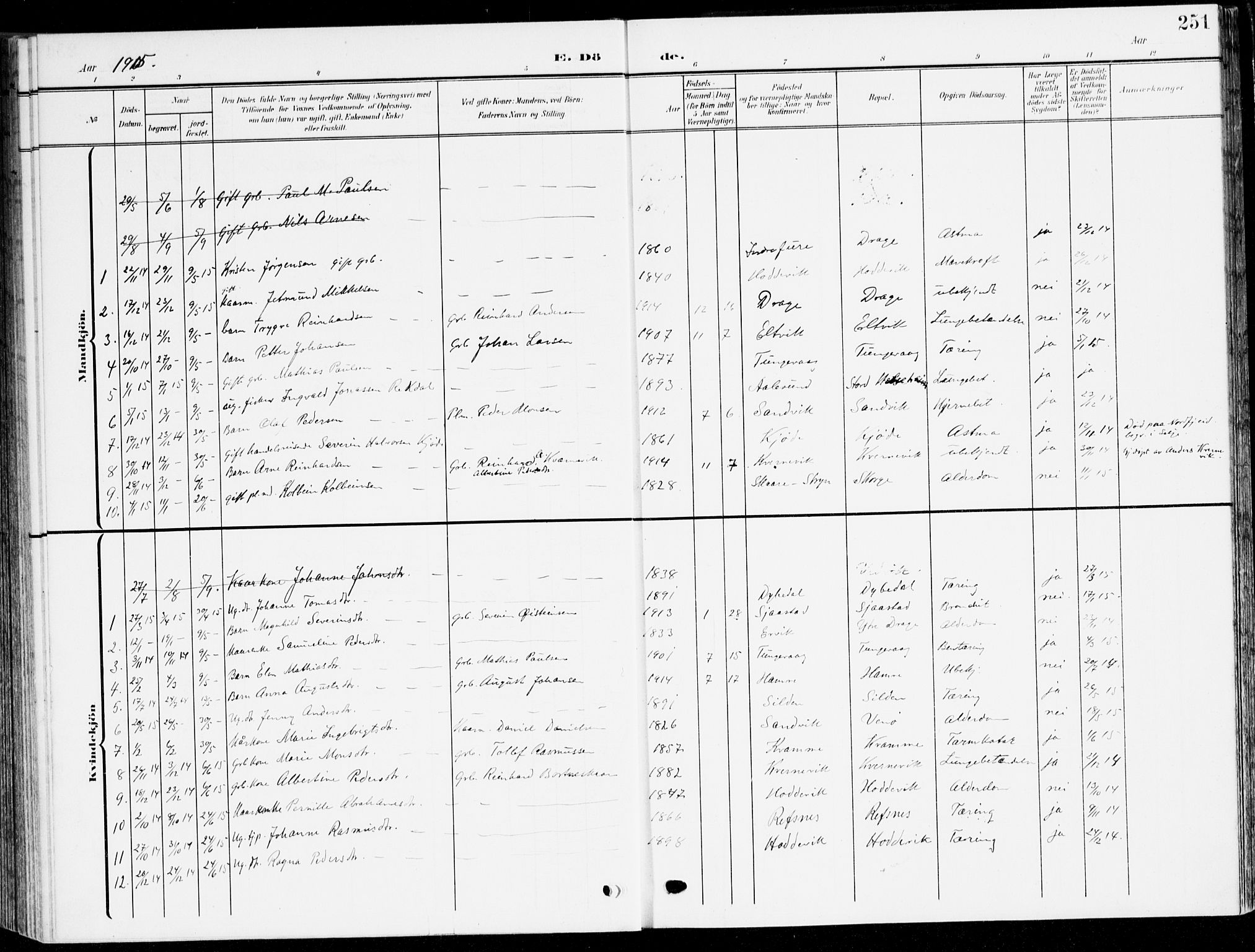 Selje sokneprestembete, SAB/A-99938/H/Ha/Haa/Haab: Parish register (official) no. B 3, 1908-1923, p. 251