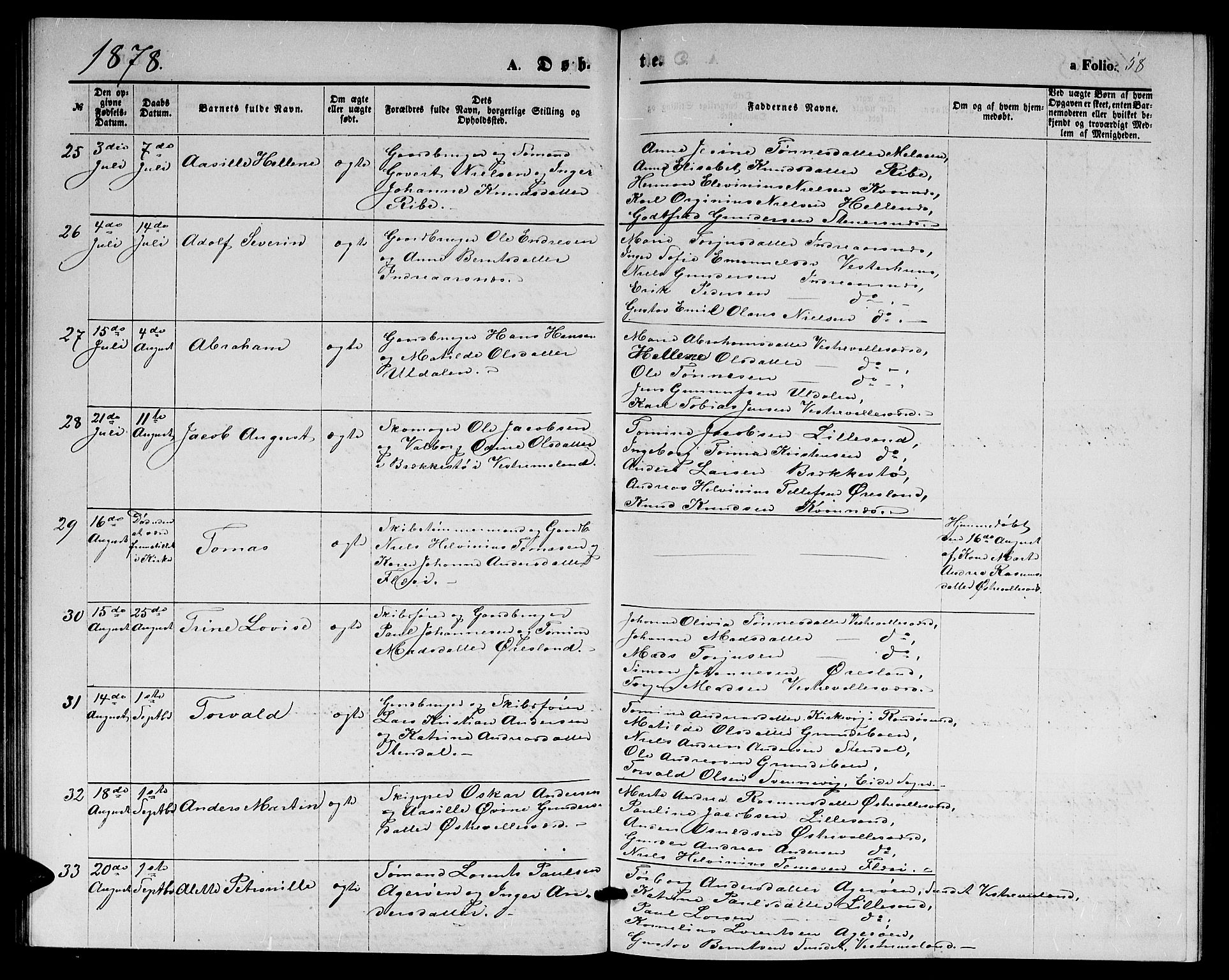 Høvåg sokneprestkontor, AV/SAK-1111-0025/F/Fb/L0003: Parish register (copy) no. B 3, 1870-1882, p. 58