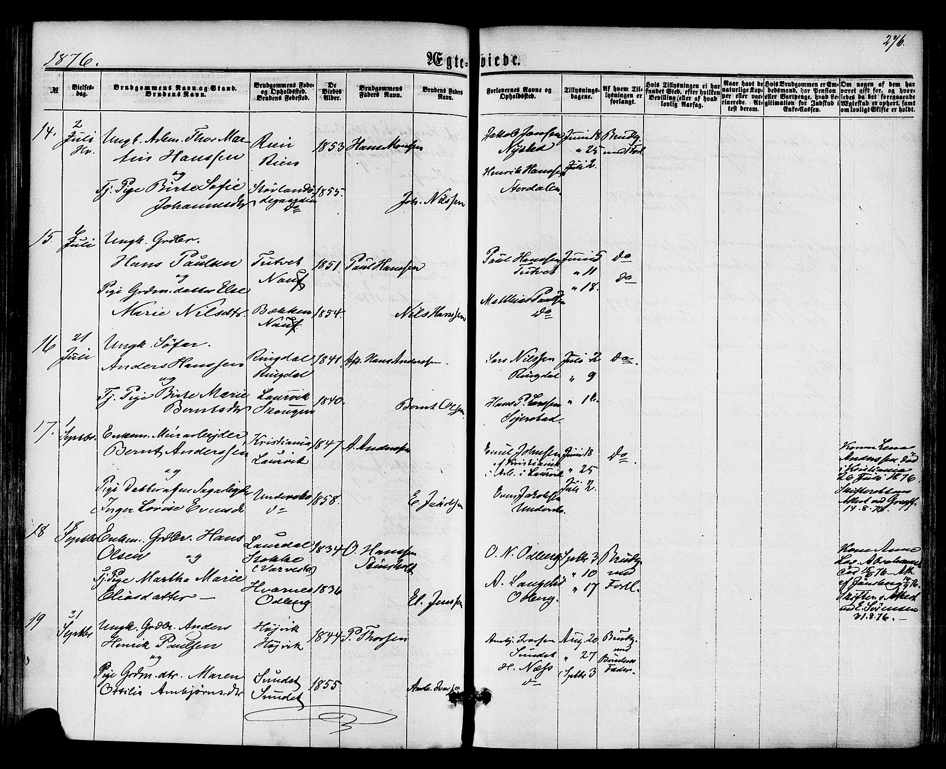 Hedrum kirkebøker, SAKO/A-344/F/Fa/L0008: Parish register (official) no. I 8, 1869-1880, p. 276