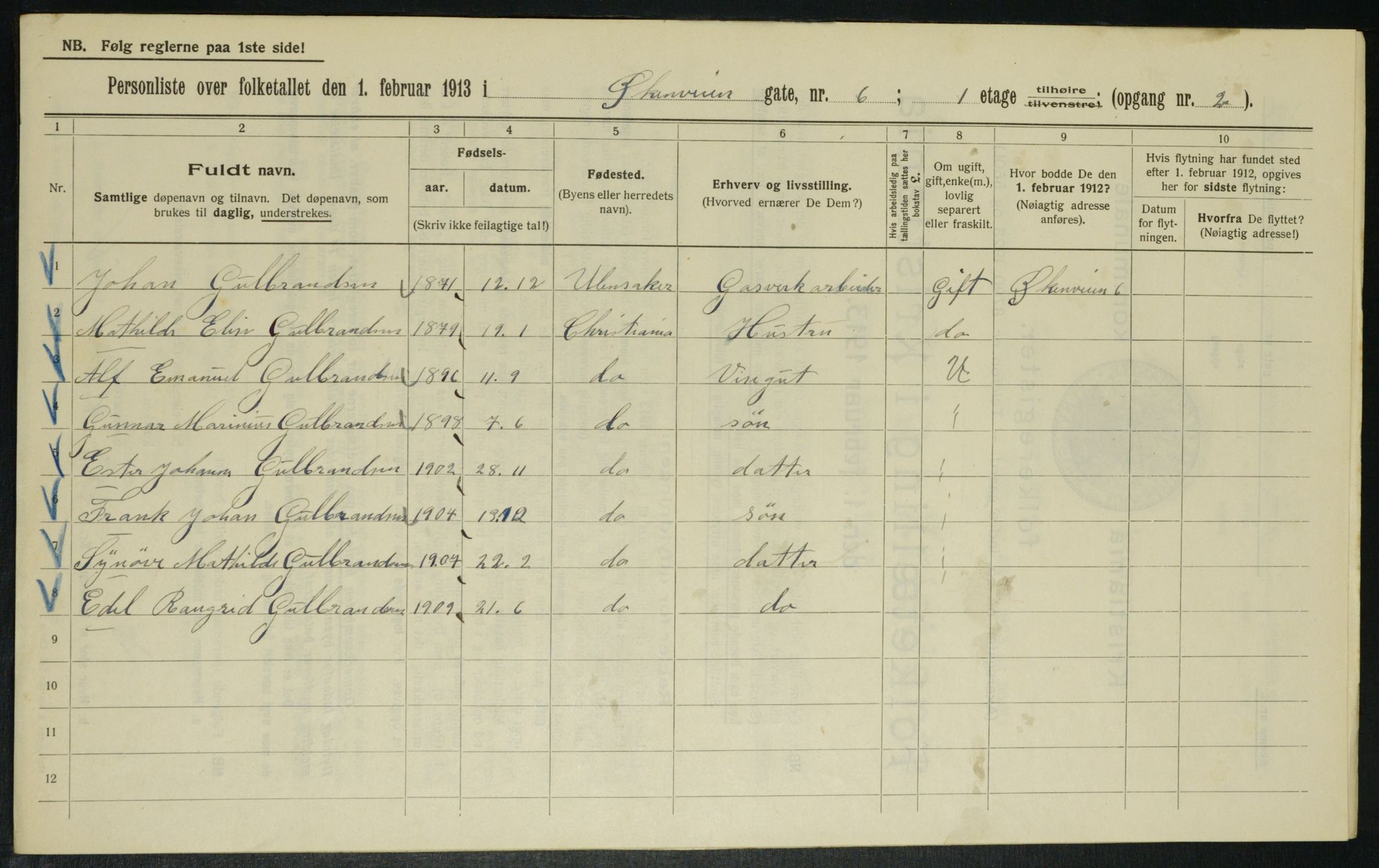 OBA, Municipal Census 1913 for Kristiania, 1913, p. 128681