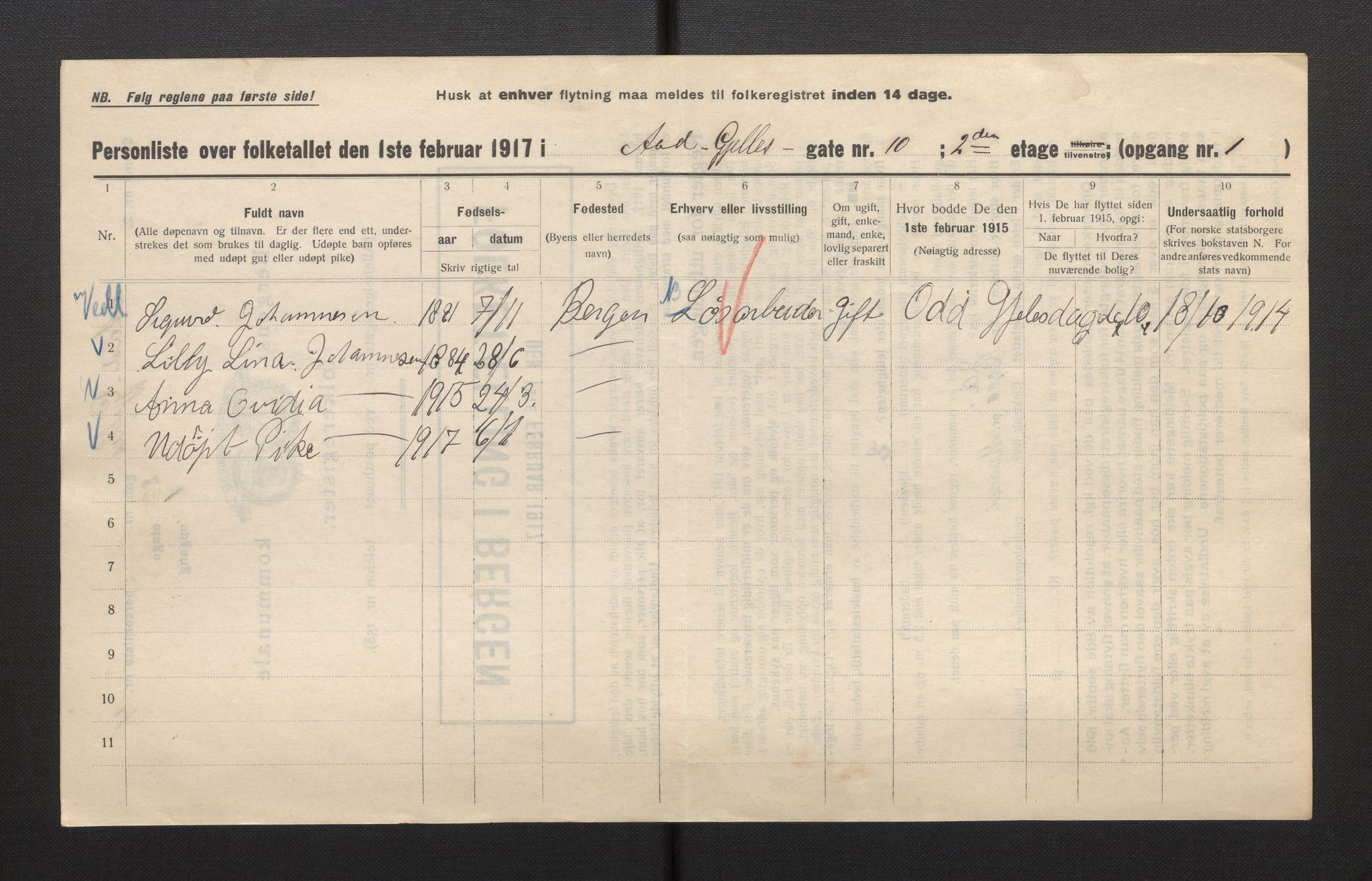 SAB, Municipal Census 1917 for Bergen, 1917, p. 23